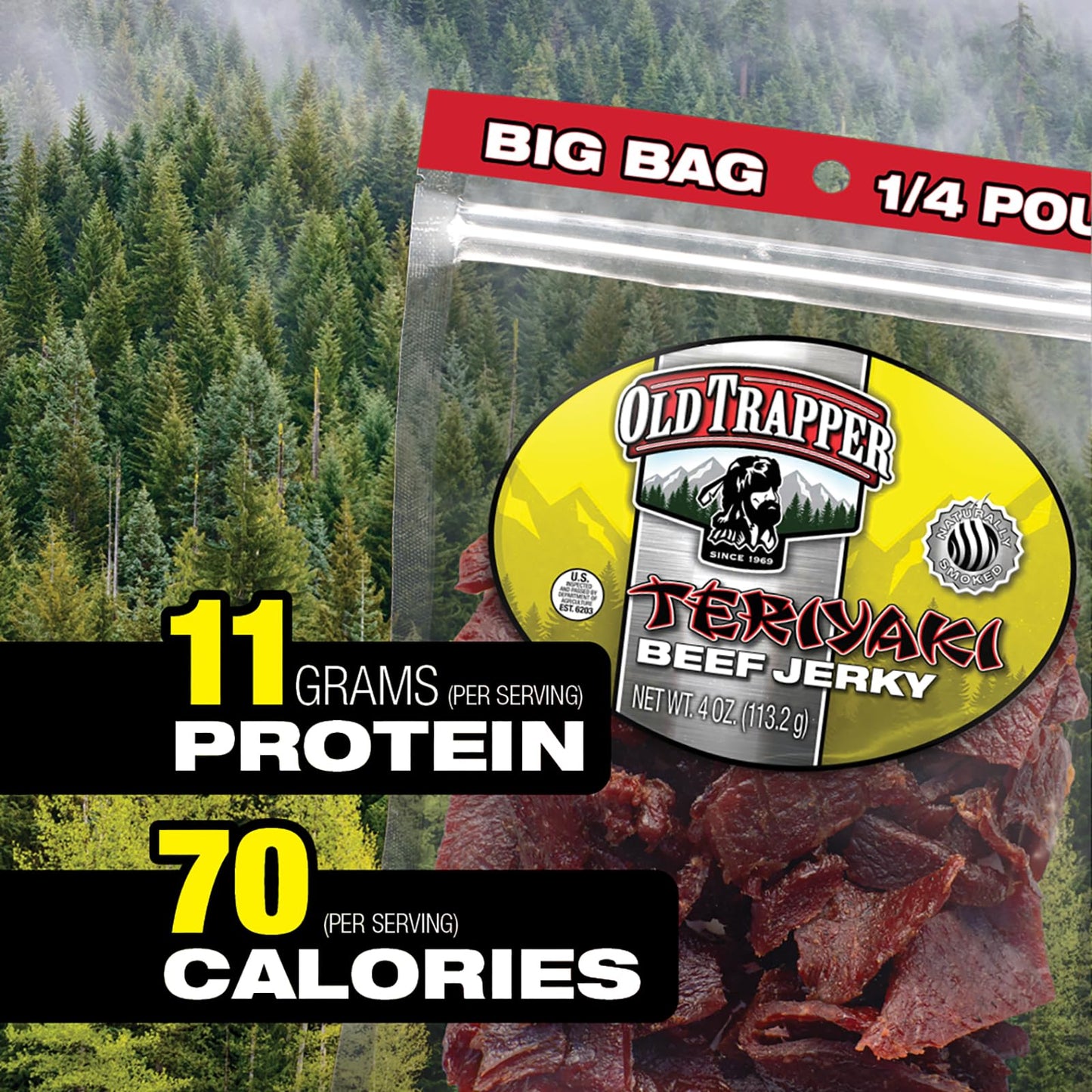 Old Trapper Beef Jerky, Old-Fashioned 10-Ounce Bag, Tender Meat Snacks for Lunches or Between Meals, 11 Grams of Protein, Zero Grams of Fat, and 70 Calories per Ounce (Pack of One)