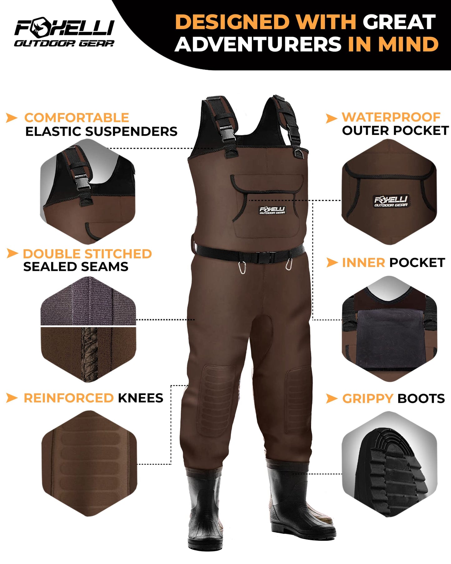 Foxelli Chest Waders, Waterproof 4mm Neoprene Hunting & Fishing Waders for Men & Women with Boots