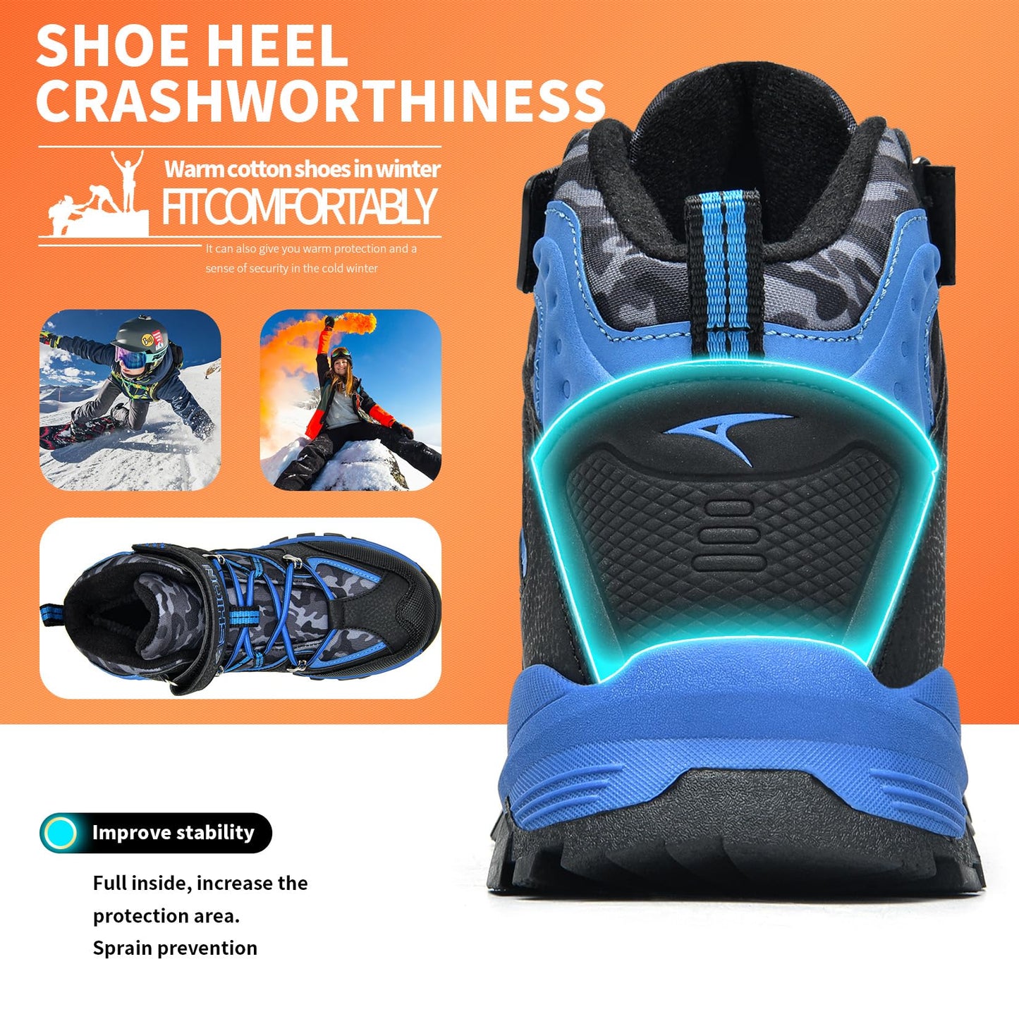 Littleplum Boys Snow Boots Winter Waterproof Antiskid Boots Hiking Outdoor Shoes Booties for Unisex Kids (Little Kid/Big Kid)