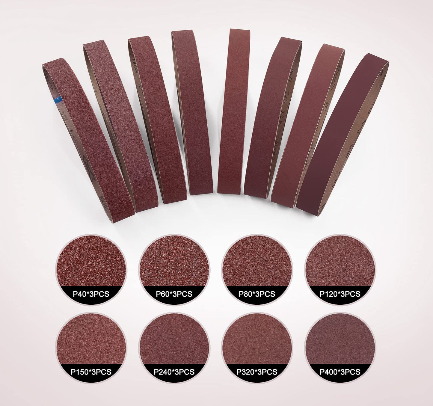 S SATC 3x18 Sanding Belts 20PCS Belt Sander Paper Aluminum Oxide (3 Each of 60/80/120/150/240/400 Grits & 2 of 40 Grits) Ideal for Wood Metal Paint Sanding