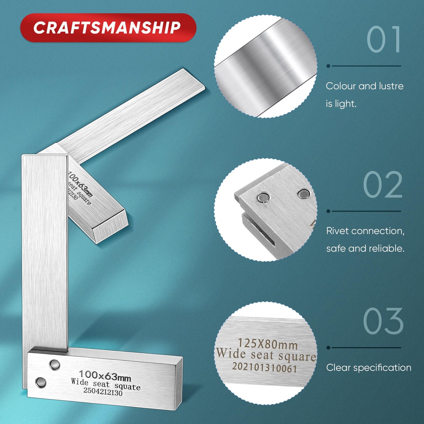 Machinist Square Set, 2", 3", 4" and 6" Squares Machinist Engineer Steel Benchmark Measure Tools High Precision 90 Degree Wide Base Tool L-Type Testing Measuring Tool