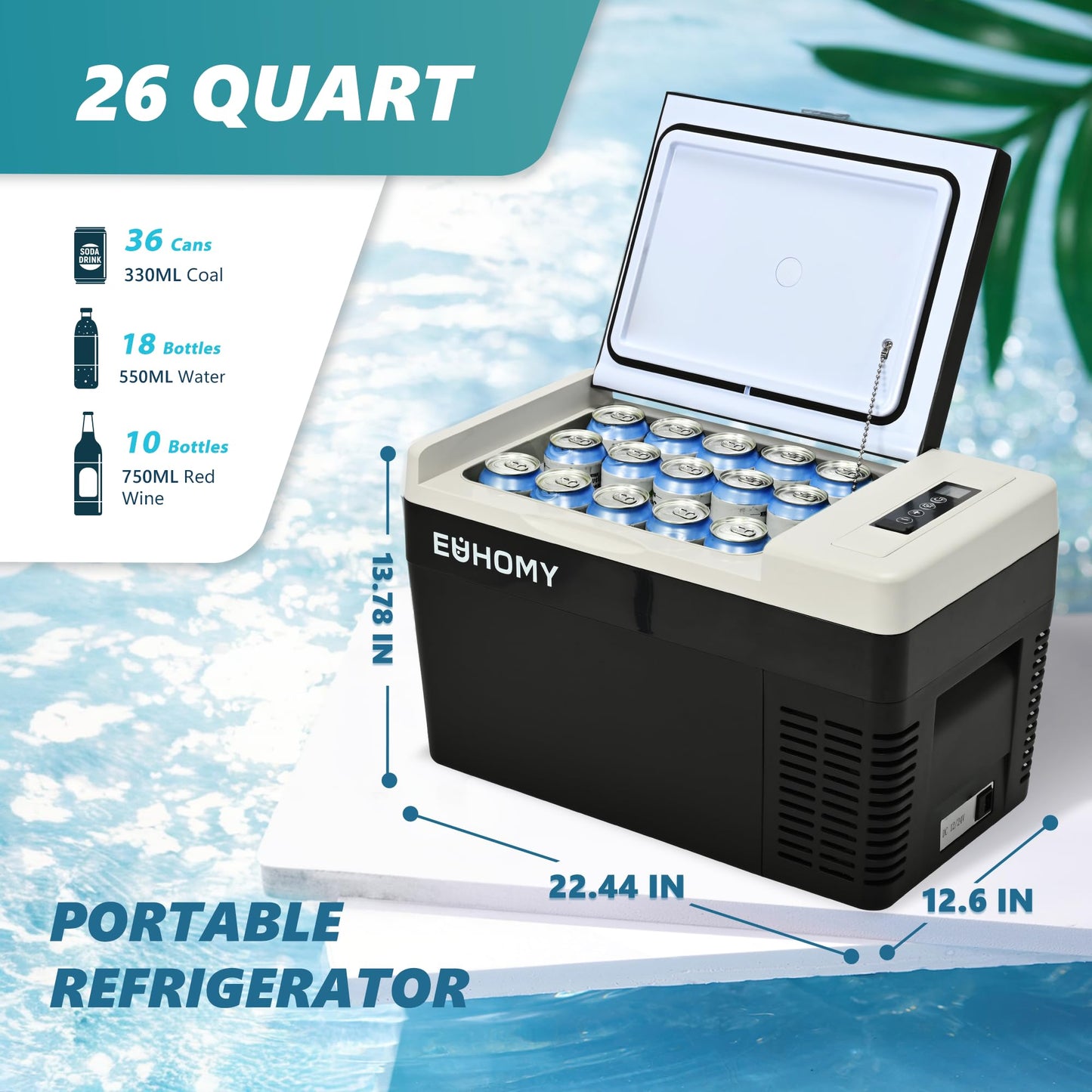 EUHOMY 12 Volt Refrigerator, 19QT(18L) Compressor Electric Cooler APP Control, Car Fridge -4℉~68℉, Portable Refrigerator 12/24V DC 110-240V AC, Portable Freezer for Camping, Travel, Boat