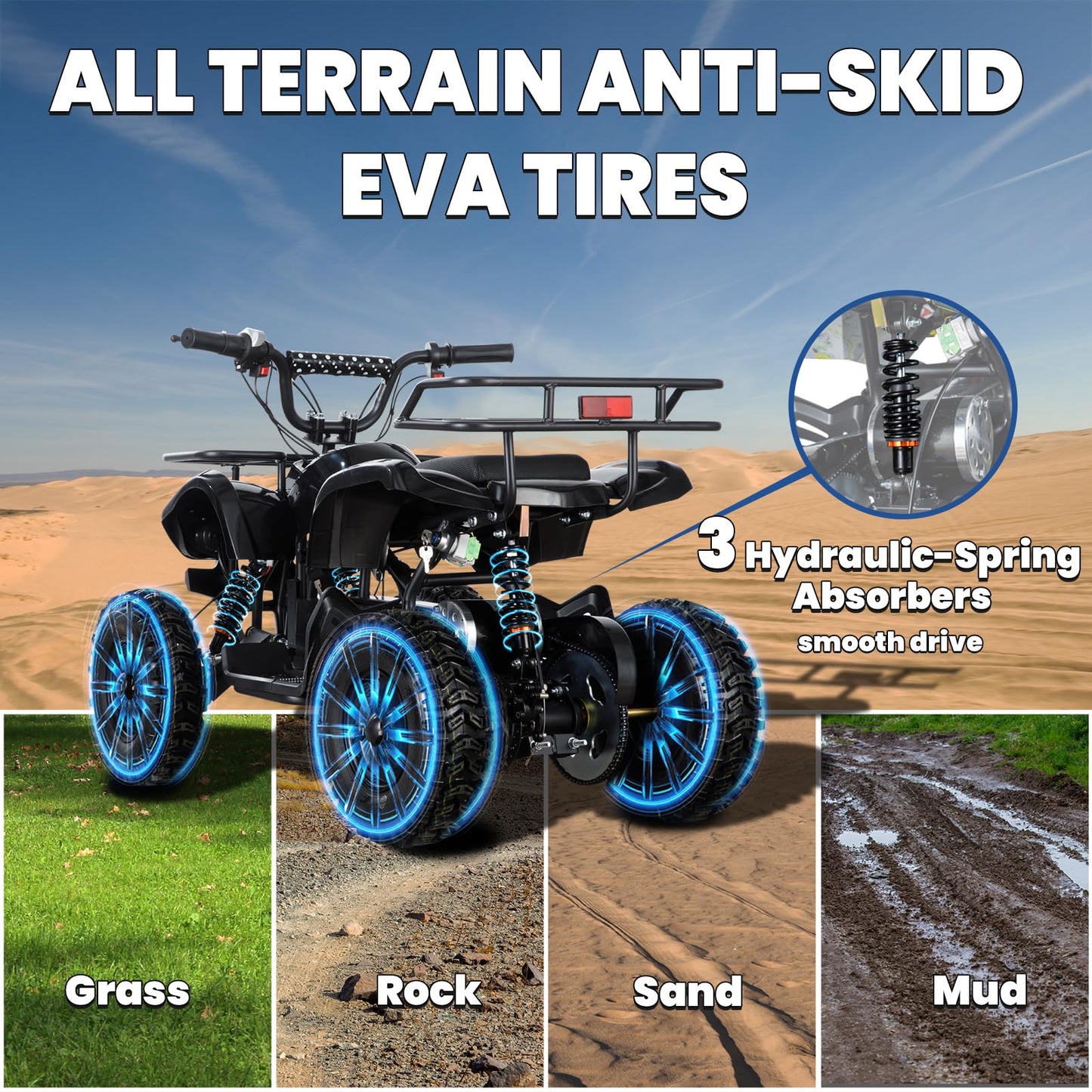36V Electric ATV Dirt Quad Electric Four-Wheeled ATV with 500W Brushless Powerful Motor Off-Road Vehicle Electric Kids ATV Ride on ATV for Big Boys Girls Ages 5+, Black