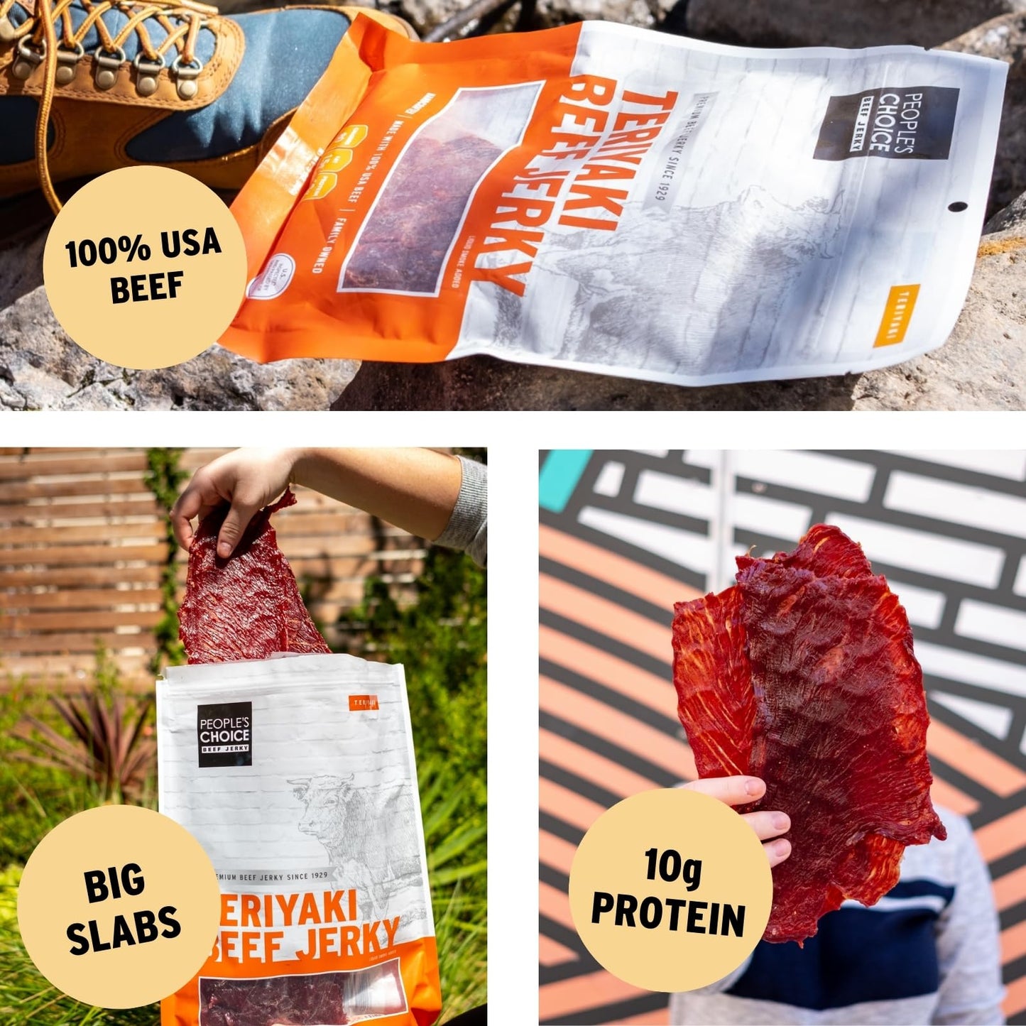People's Choice Beef Jerky - Classic - Hot & Spicy - Big Slab - Whole Muscle Premium Cuts - Bulk Jerky Package - Thin Sheets - Low Sodium Low Salt High Protein Meat Snack - 15 Count, 1 Bag