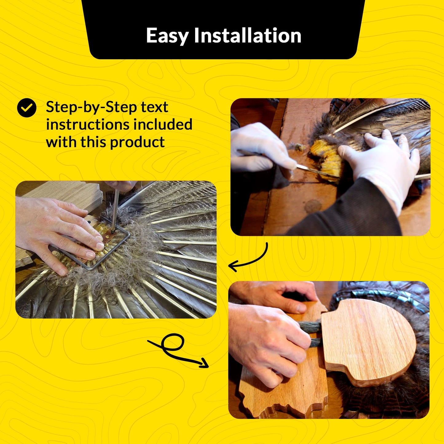 Esh Turkey Fan Mount Kit - Customized State Turkey Tail Mounting Plaque - Natural Oak Wood - Standard