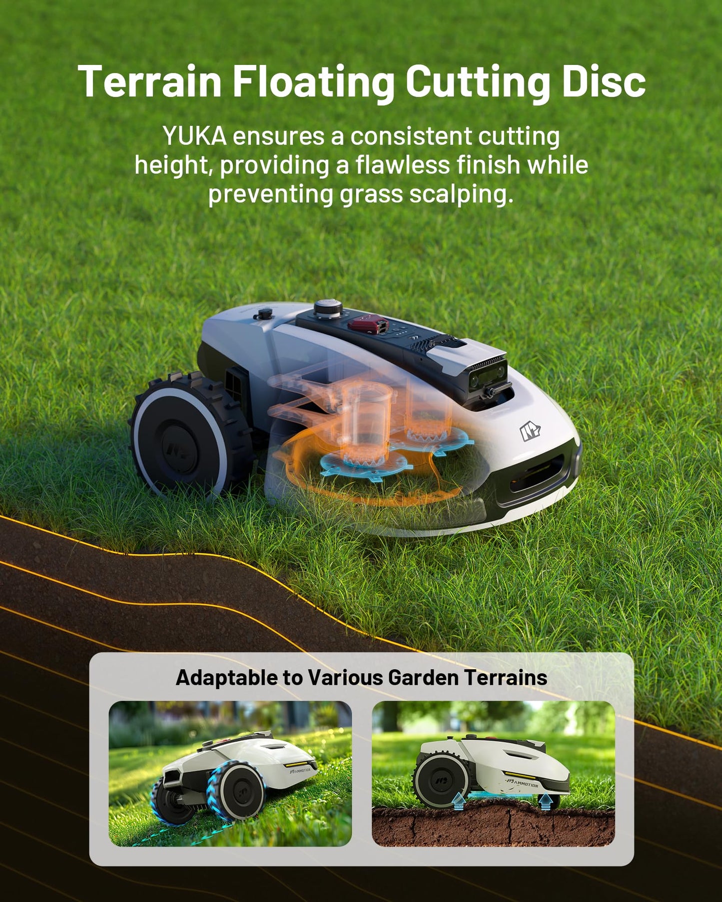 YUKA Mini 500H Robotic Lawn Mower Reception 0.12 Acre, Ultrasense AI Vision+ RTK Positioning, Auto Mapping, App Control, 50% Slope, Cutting Height 2''~3.5'', 15 Mowing Zones