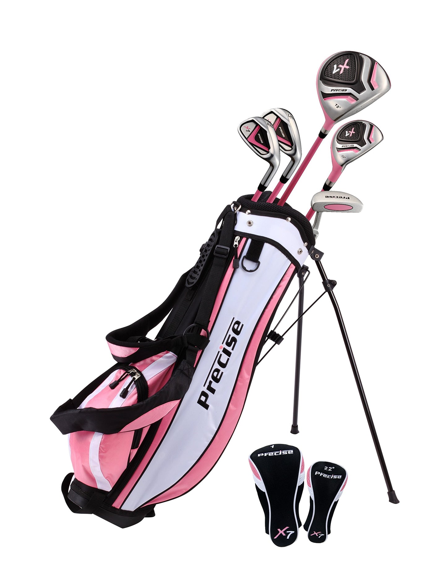 Distinctive Girls Pink Junior Golf Club Set for Age 9 to 12 ( Height 4'4" to 5' ), Left Handed Only, Set Includes: Driver, Hybrid Wood, 2 Irons, Putter, Bonus Stand Bag & 2 Headcovers