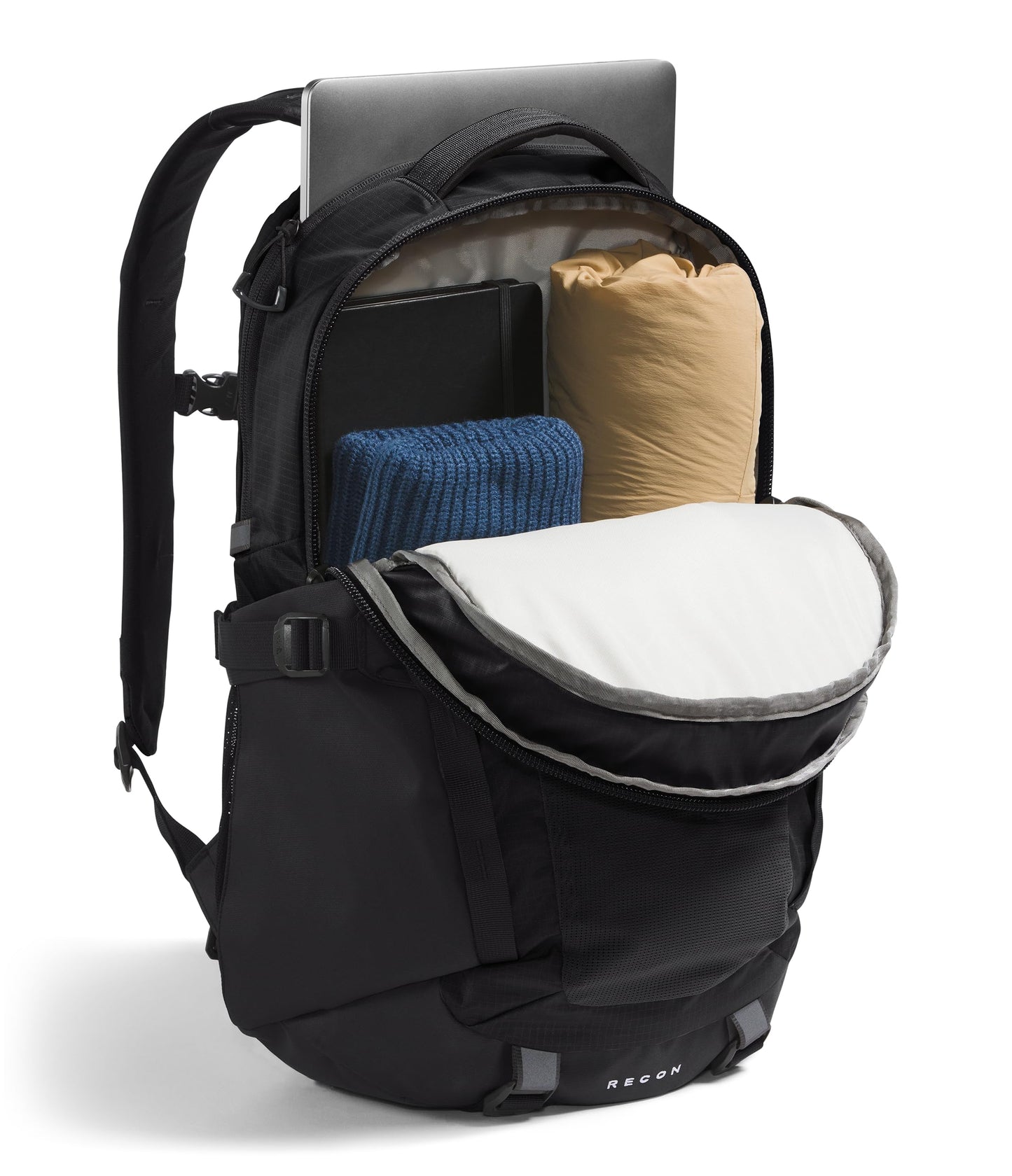 THE NORTH FACE Recon Everyday Laptop Backpack | Daypack with Water Repellent Finish, 16" Laptop Sleeve, 2 Water Bottle Pockets, TNF Black/TNF Black-NPF, One Size
