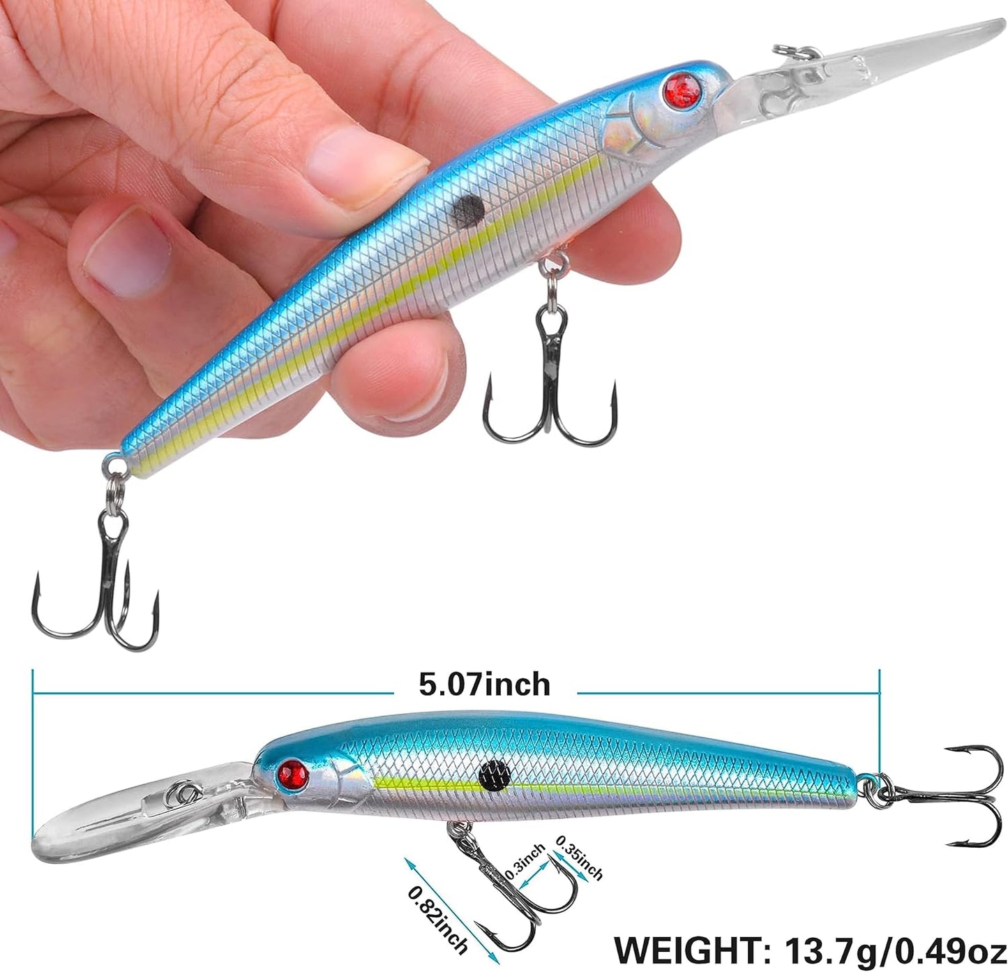 Minnow Fishing Lures Hard Baits, 10pcs Lifelike Swimbaits for Bass Fishing Diving Jerkbait Sinking Lures with Treble Hooks for Walleye Trout Catfish Redfish Pike Saltwater Freshwater