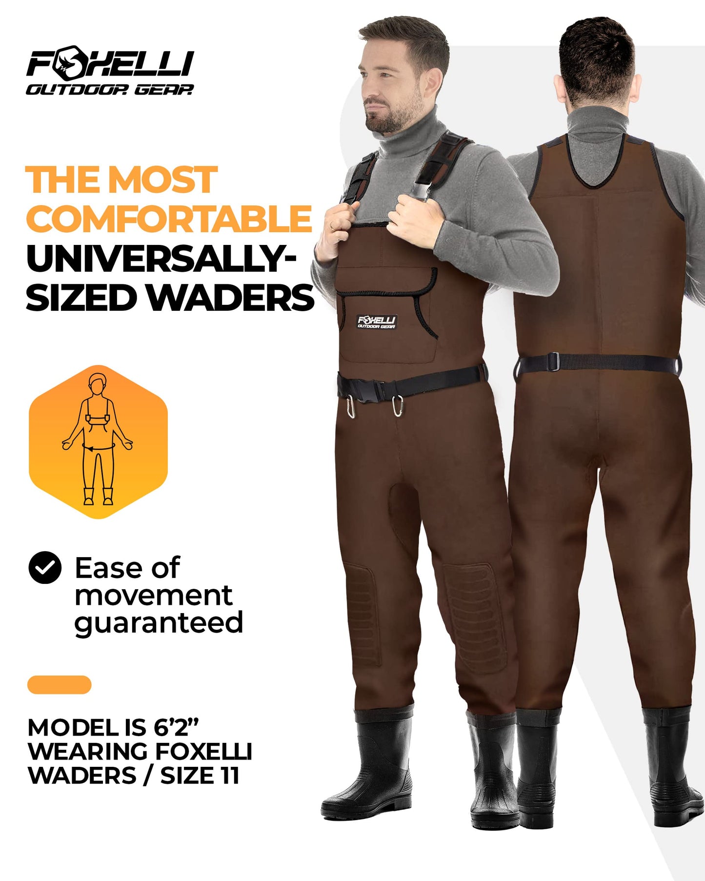 Foxelli Chest Waders, Waterproof 4mm Neoprene Hunting & Fishing Waders for Men & Women with Boots