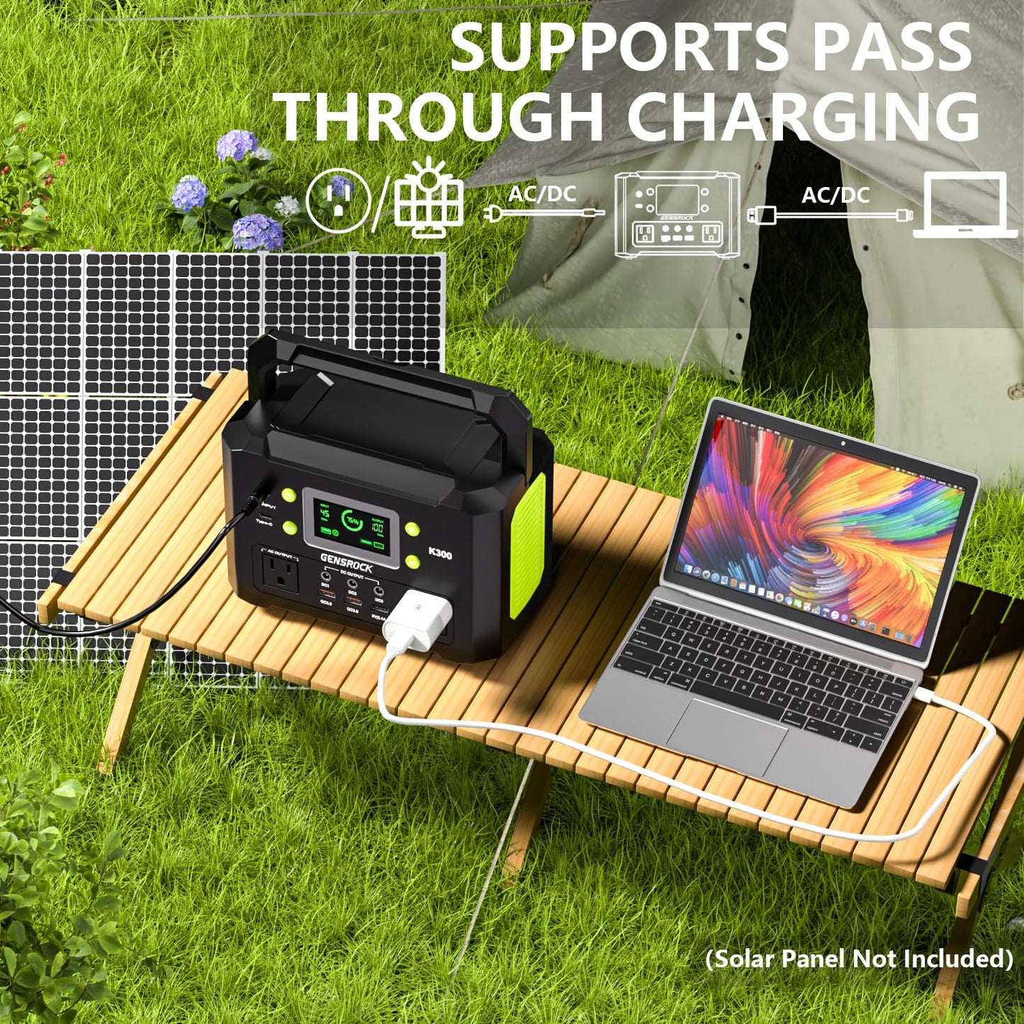 GENSROCK Portable Power Station, 110V/300W Pure Sine Wave Solar Generator, 222Wh Backup Lithium Battery With AC Outlet/QC 3.0/Type-C/LED Light for CPAP Family Emergency Outdoor Camping RV Travel.