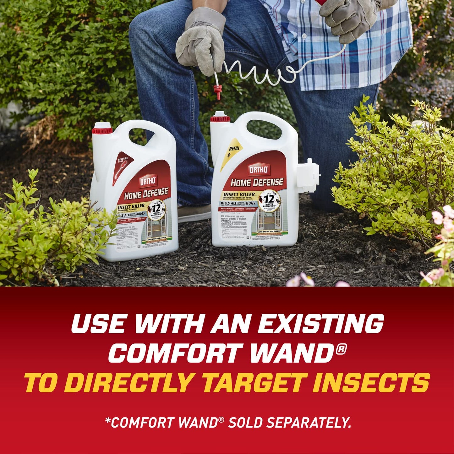 Ortho Home Defense Insect Killer for Indoor & Perimeter2 - With Comfort Wand, Long-Lasting Control, Kills Ants, Cockroaches, Spiders, Fleas & Ticks, Non-Staining, Odor Free, 1.1 gal., 2-Pack