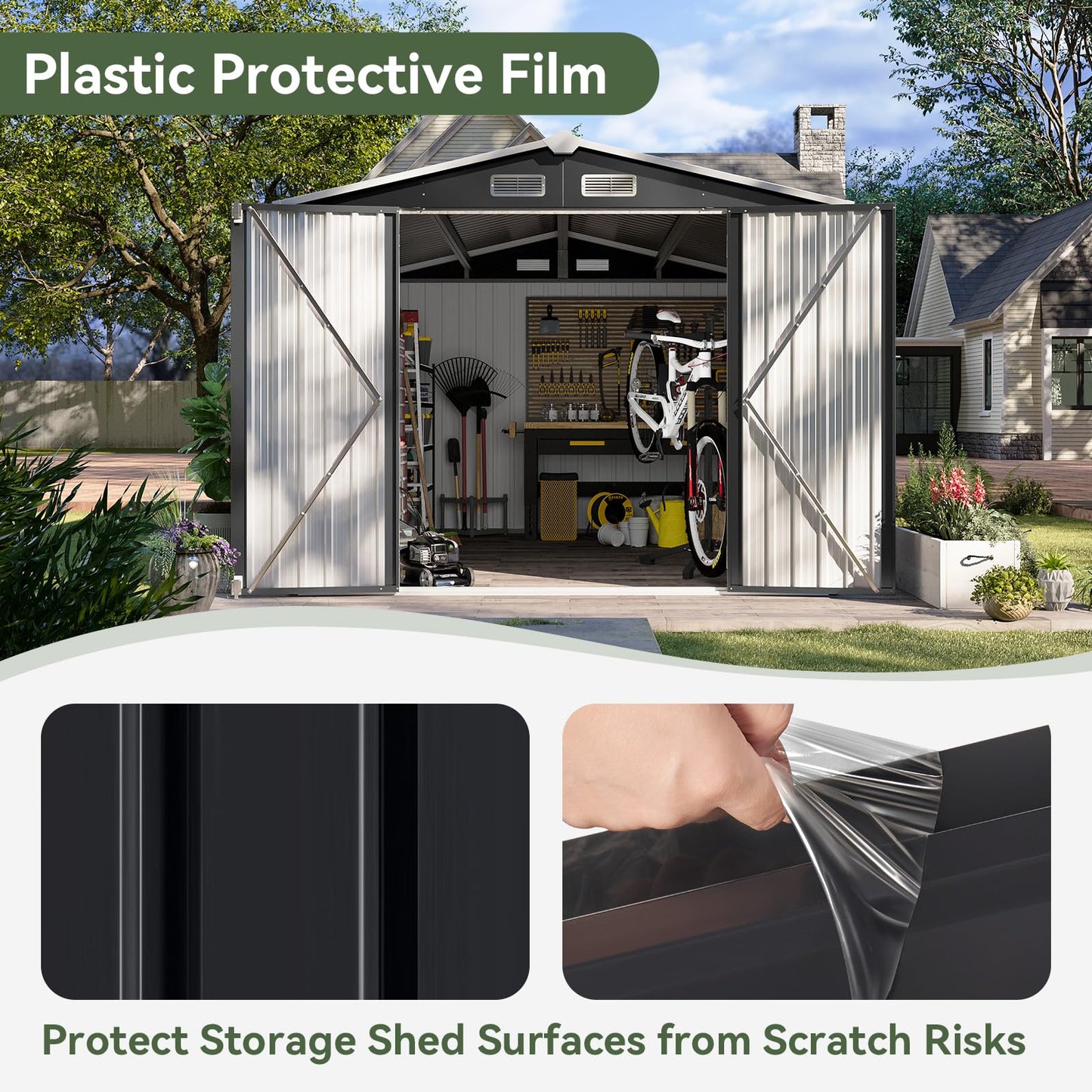 Aoxun 12x10 FT Shed Metal Outdoor Waterproof Storage Shed Steel Utility Garden Tool Shed with Door & Lock Outdoor Storage for Garden Patio Lawn Poolside, Brown