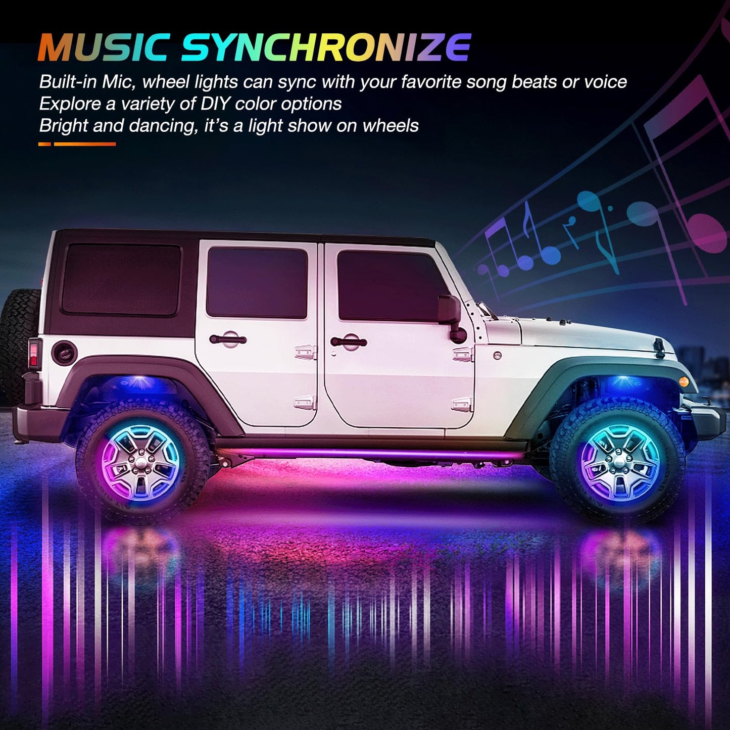 Nilight 4PCS 15.5inch LED Wheel Ring Lights RGB with APP and Remote Control Neon Lights Million Colors w/Turn Signal and Braking Function for Car Van SUV Truck
