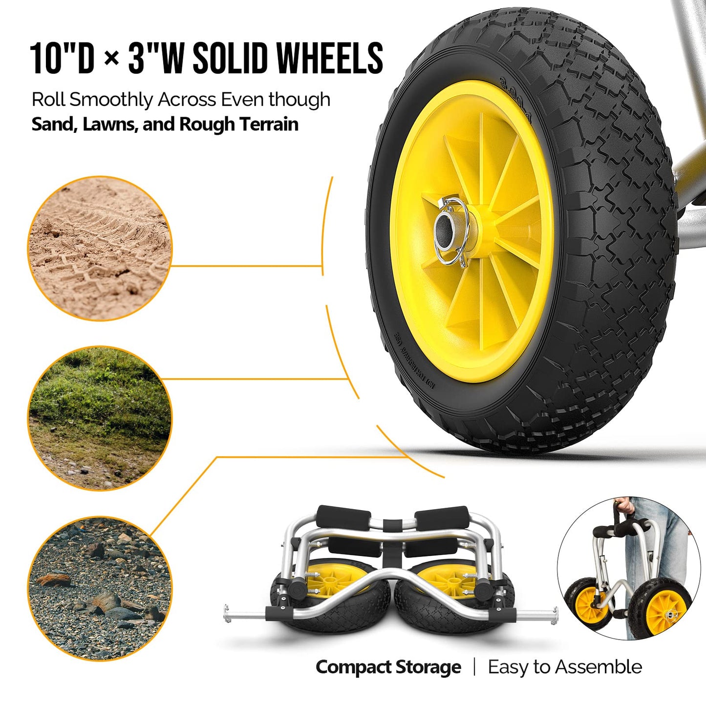 Bonnlo Kayak Cart Canoe Dolly Fishing Kayak Accessories Carrier Foldable Paddle Board Trolley Boat Trailer Transport with NO-Flat Airless Tires Wheels and 2 Ratchet Straps