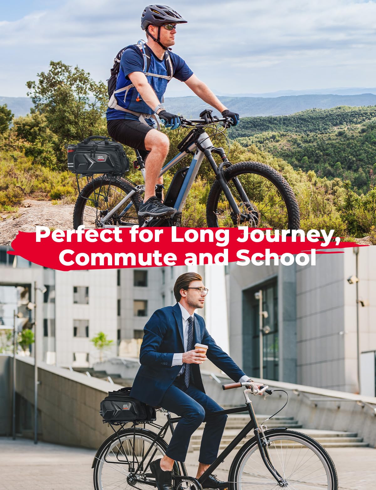 KEMIMOTO Bike Rear Rack Bag Bicycle Trunk Bag 20L Capacity Water Resistant Multifunctional Bicycle Pannier with Rain Cover Bike Saddle Bag for Rear Rack Grocery Shopping Commuter Cycling Trip Black