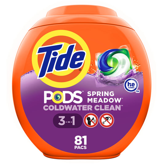 Tide PODS Liquid Laundry Detergent Soap Pacs, HE Compatible, Powerful 3-in-1 Clean in one Step, Built in Stain Removers, Spring Meadow Scent, 76 Count