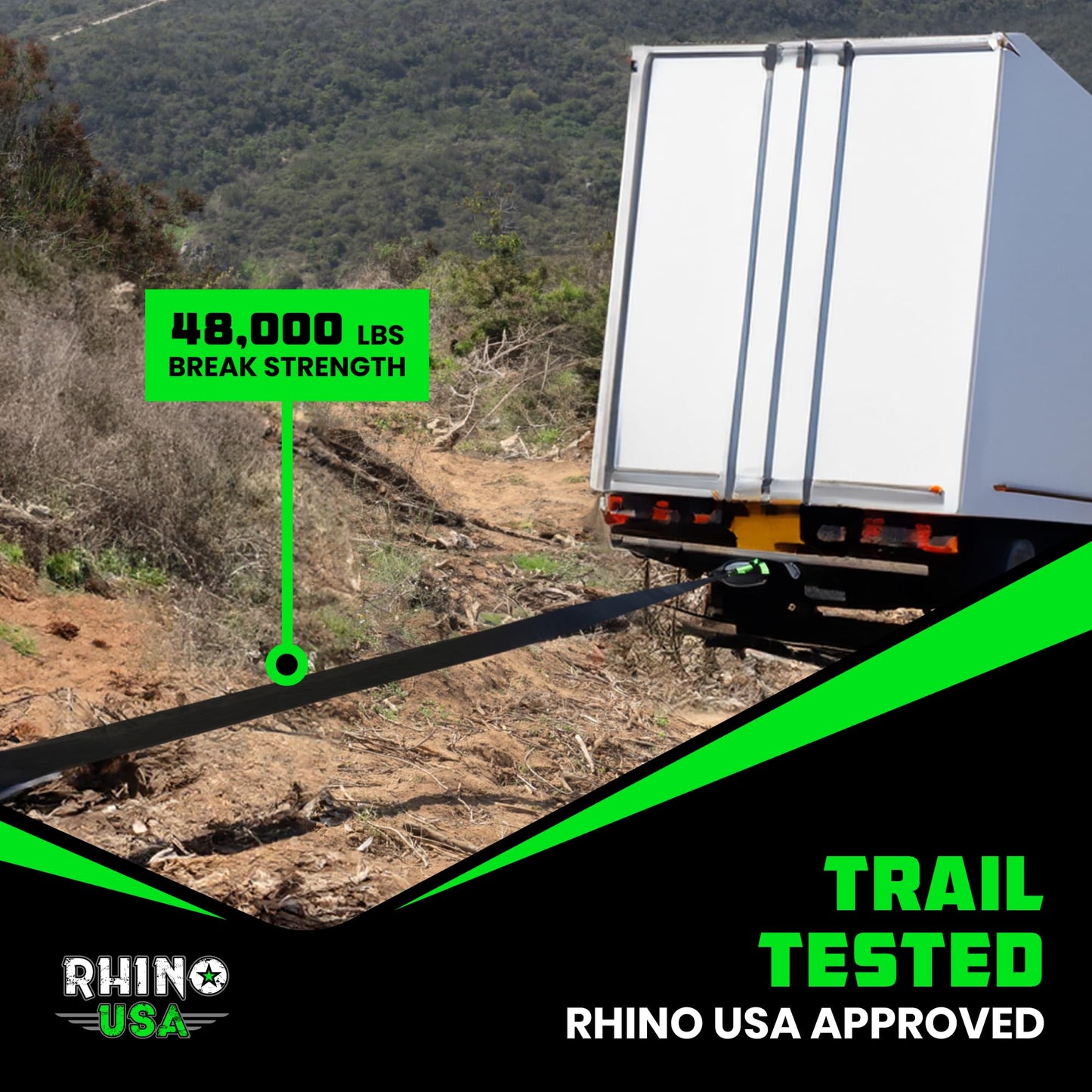 Rhino USA Recovery Tow Strap (3" x 20') - 31,518lb Break Strength - Emergency Recovery Strap Tow Rope for Truck, UTV, ATV & More - Heavy Duty Towing Strap for Offroad 4x4 Use - Compatible with Jeep