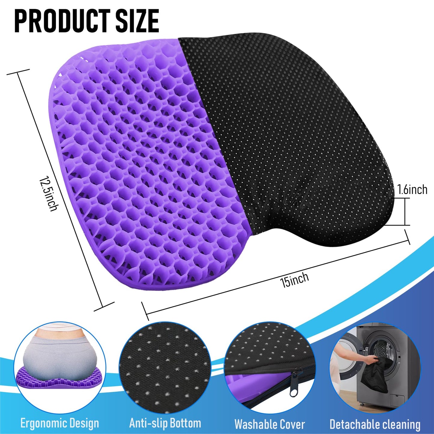 Kayak Seat Cushion, Thicken Anti Slip Waterproof Gel Kayak Seat, Portable Canoe Rowing Rubber Dinghy Pad for Stadium Sit in Kayak Inflatable Fishing Kayak Canoe Kayak Accessories