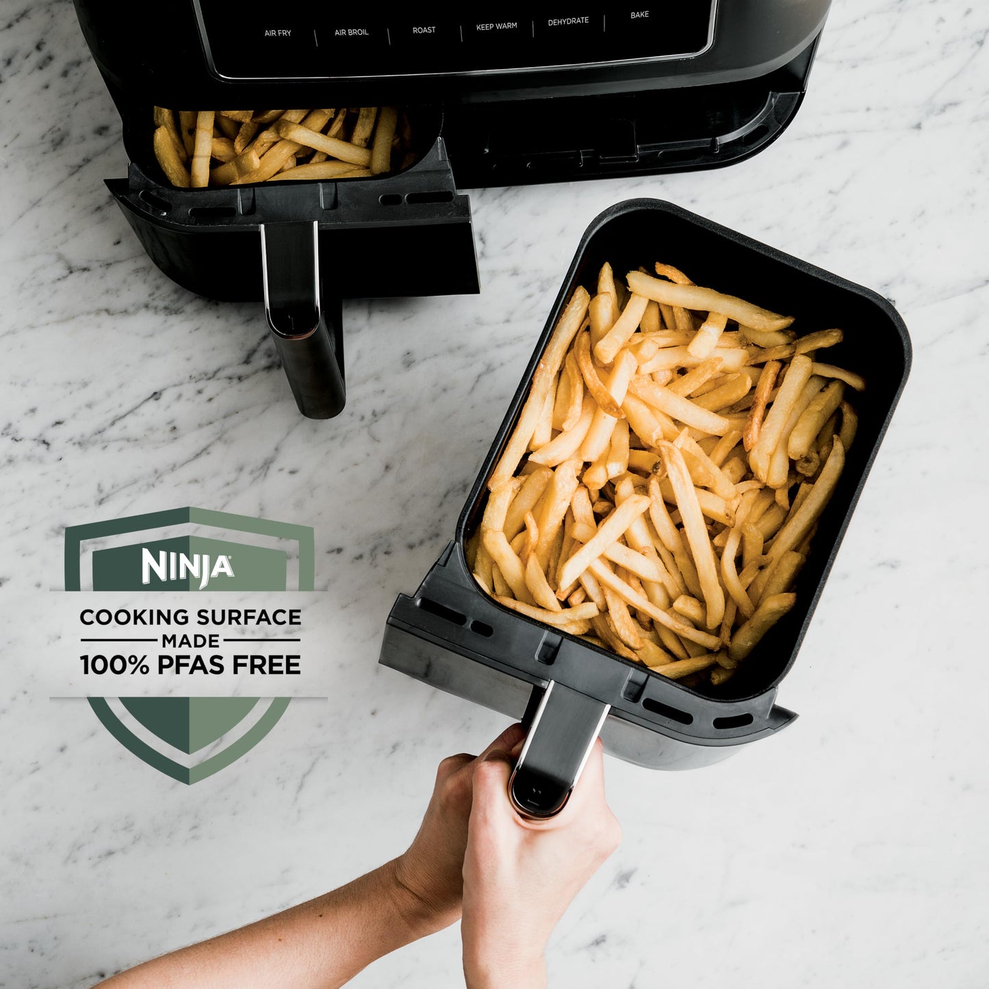 Ninja DZ201 Foodi 8 Quart 6-in-1 DualZone 2-Basket Air Fryer with 2 Independent Frying Baskets, Match Cook & Smart Finish to Roast, Broil, Dehydrate & More for Quick, Easy Meals, Grey