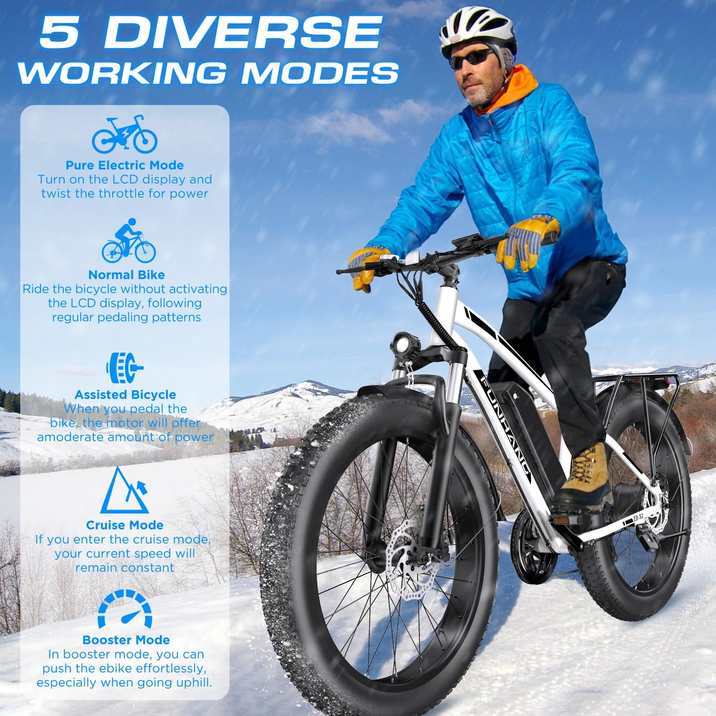 Electric Bike for Adults, 1000W Peak Ebike, 25MPH 60Miles Electric Mountain Bike, 26" Fat Tire Electric Bicycle with 48V 13AH Battery, Rear Rack, Turn Signal, Lockable Suspension Fork,7 Speed