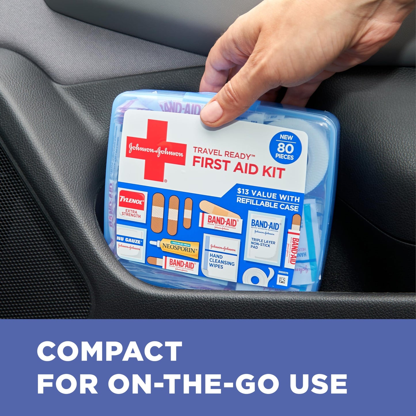 Johnson & Johnson All-Purpose Portable Compact First Aid Kit for Minor Cuts, Scrapes, Sprains & Burns, Ideal for Home, Car, Travel, Camping and Outdoor Emergencies, 160 Pieces
