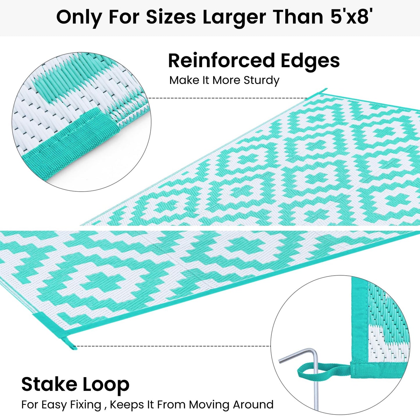 Smiry Waterproof Outdoor Rug 5x8 ft, Reversible Plastic Straw Patio Camping Rugs, Outdoor Indoor RV Mat Carpet for Patio, Outside Entry, Backyard, Deck, Bench, Picnic, Camper, Black & Beige