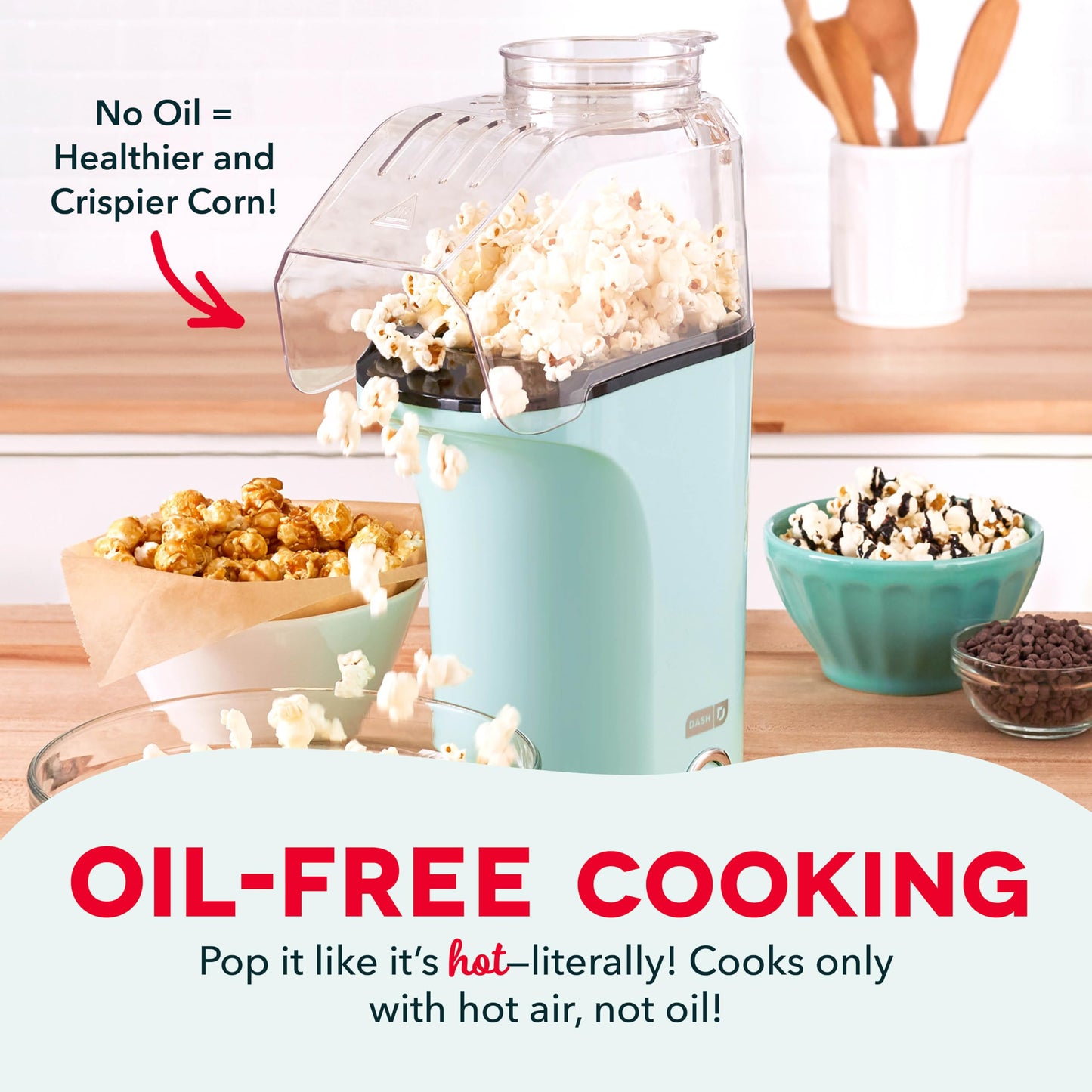 DASH Hot Air Popcorn Popper Maker with Measuring Cup to Portion Popping Corn Kernels + Melt Butter, 16 Cups - Red