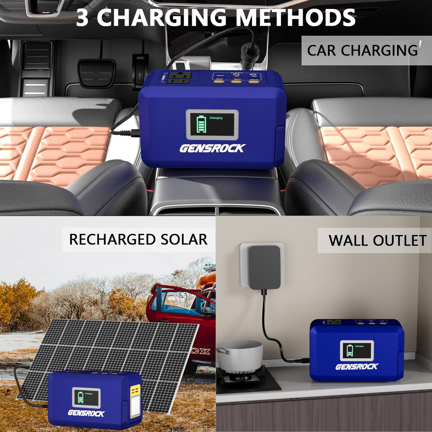 GENSROCK Portable Power Station, 110V/300W Pure Sine Wave Solar Generator, 222Wh Backup Lithium Battery With AC Outlet/QC 3.0/Type-C/LED Light for CPAP Family Emergency Outdoor Camping RV Travel.