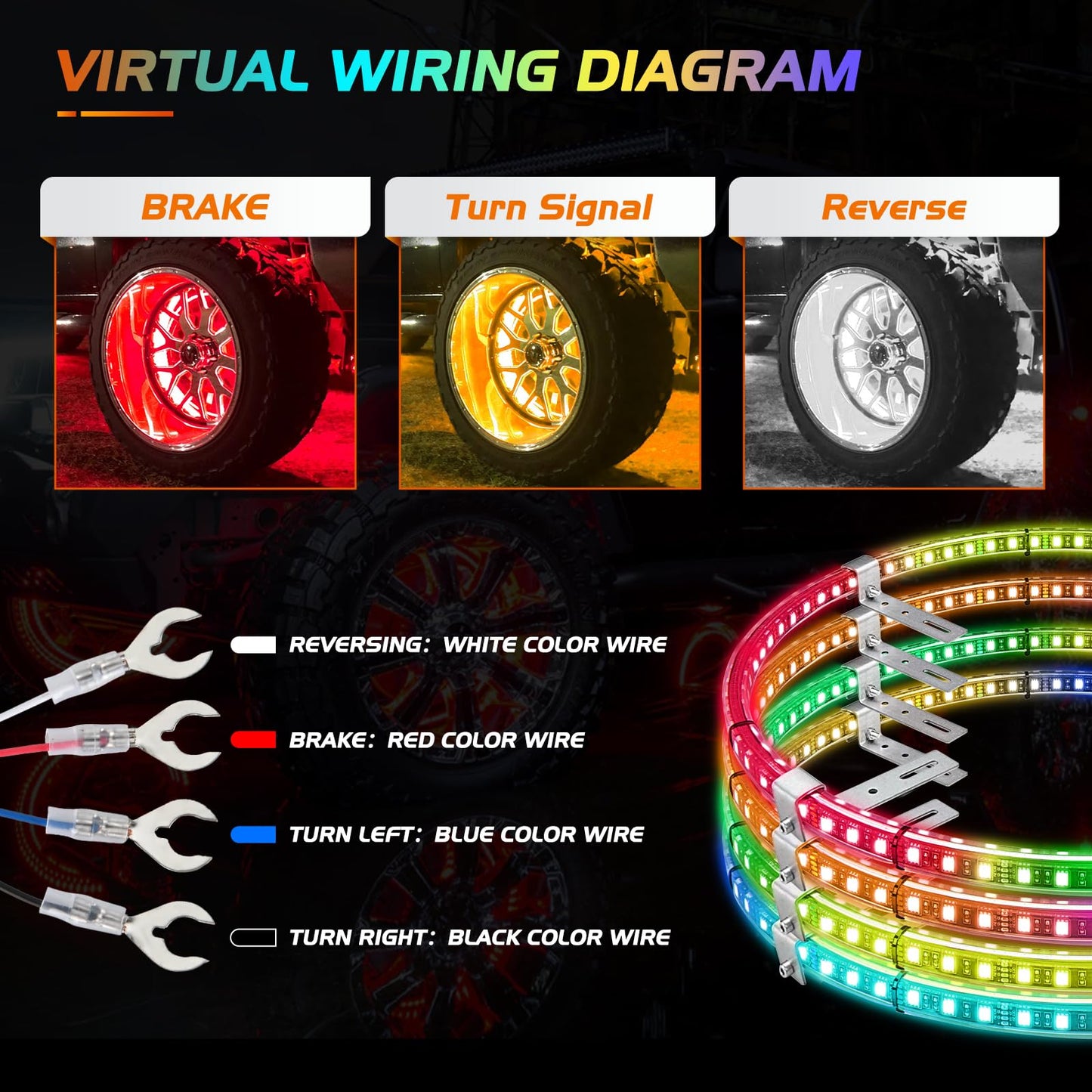 Nilight 4PCS 15.5inch LED Wheel Ring Lights RGB with APP and Remote Control Neon Lights Million Colors w/Turn Signal and Braking Function for Car Van SUV Truck