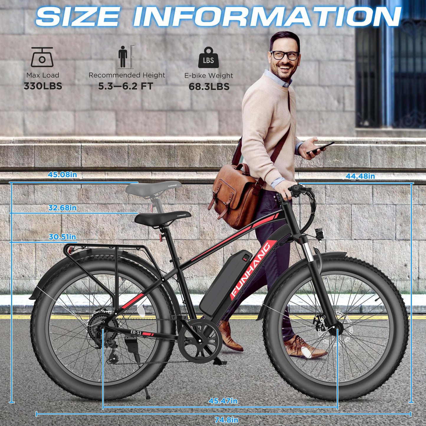 Electric Bike for Adults, 1000W Peak Ebike, 25MPH 60Miles Electric Mountain Bike, 26" Fat Tire Electric Bicycle with 48V 13AH Battery, Rear Rack, Turn Signal, Lockable Suspension Fork,7 Speed