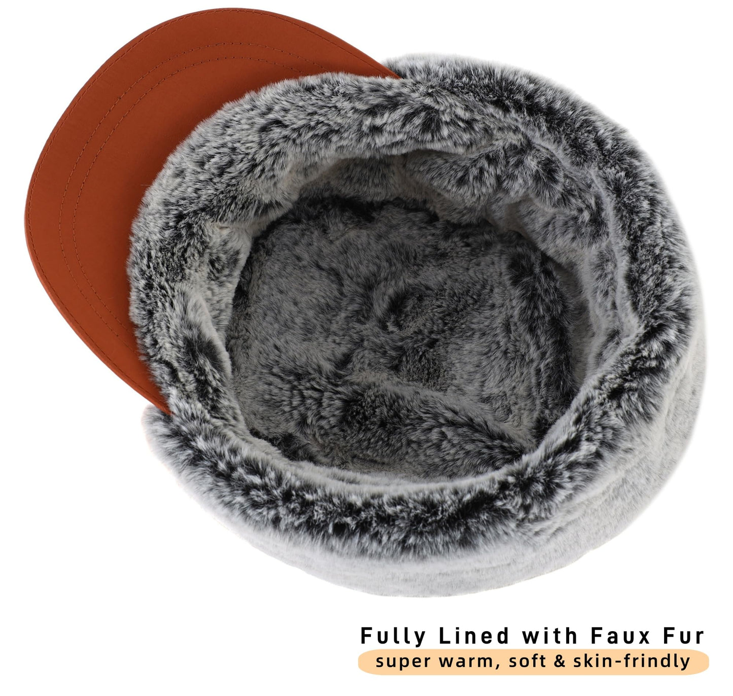 Connectyle Men's Winter Hat with Visor Warm Earflaps Hat Fully Lined Faux Fur Baseball Cap Trapper Hunting Hats