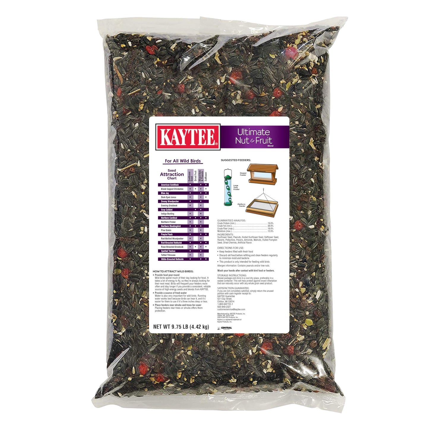 Kaytee Wild Bird Ultimate No Mess Wild Bird Food Seed For Cardinals, Finches, Chickadees, Nuthatches, Woodpeckers, Grosbeaks, Juncos and Other Colorful Songbirds, 9.75 Pound