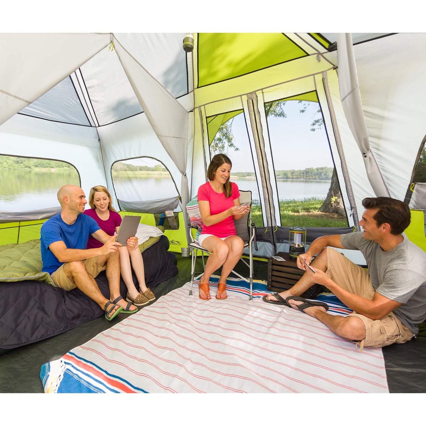 CORE Instant Cabin Tents | 6 Person / 9 Person / 10 Person / 12 Person Family Cabin Multi Room Pop Up Tents Car Camping | Included Storage Pockets for Camping Accessories