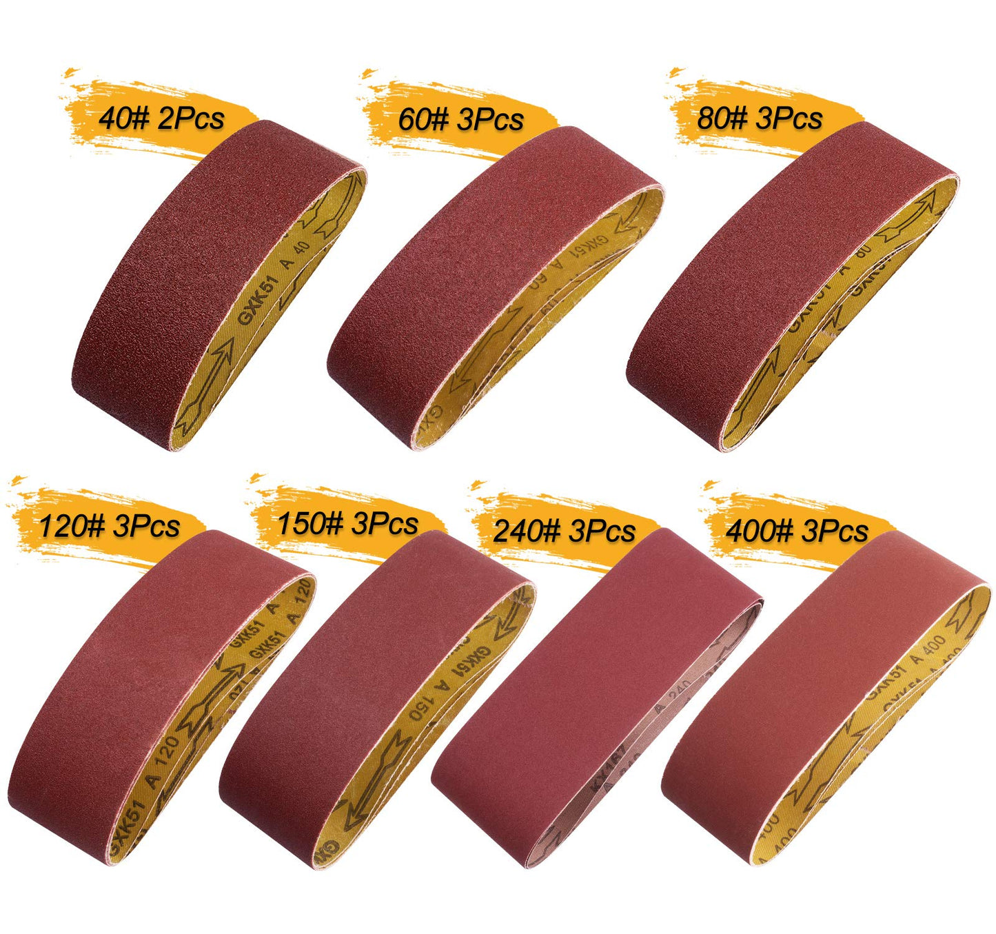 S SATC 3x18 Sanding Belts 20PCS Belt Sander Paper Aluminum Oxide (3 Each of 60/80/120/150/240/400 Grits & 2 of 40 Grits) Ideal for Wood Metal Paint Sanding