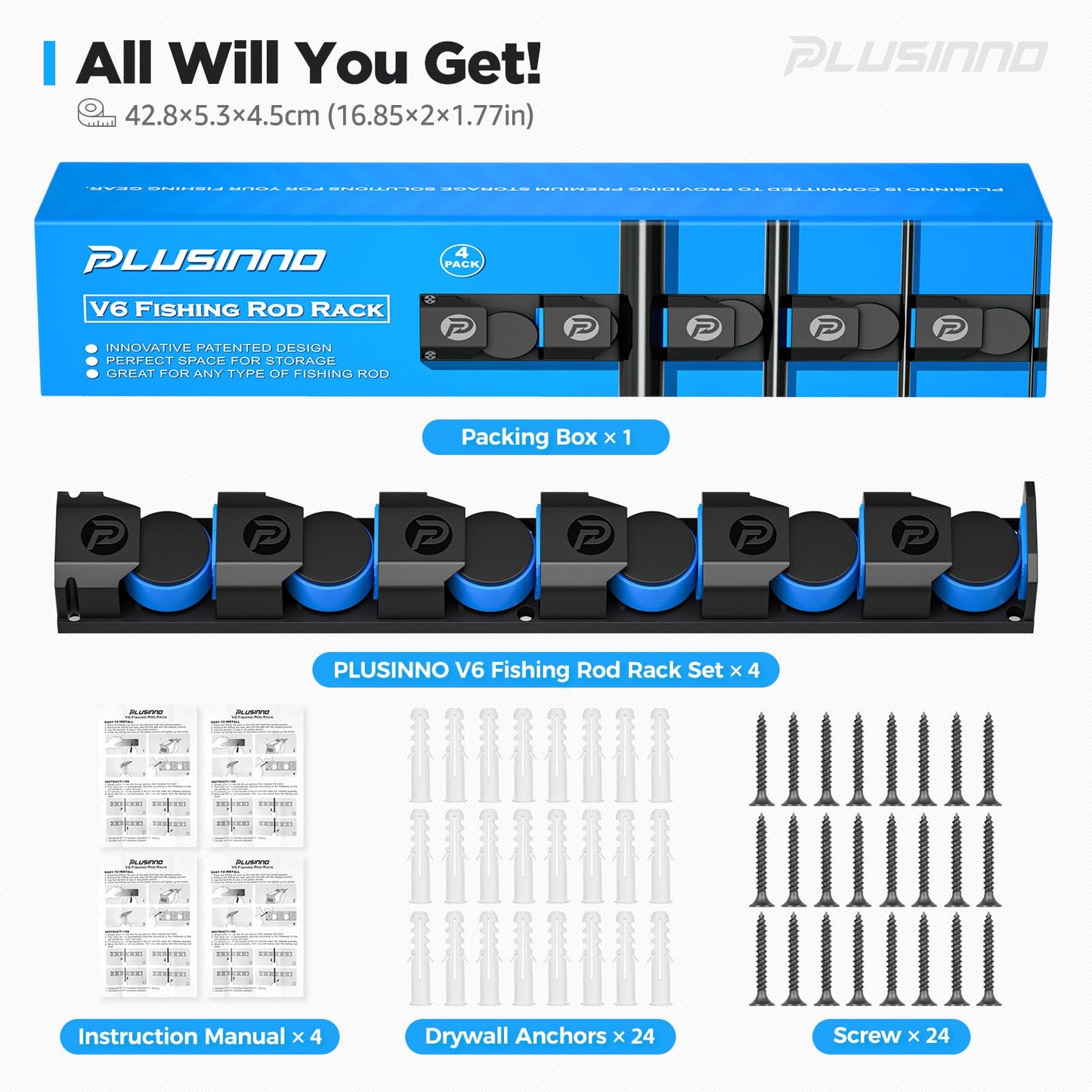PLUSINNO Vertical Fishing Rod Holder, Wall Mounted Fishing Rod Rack, Fishing Pole Holder Holds Up to 9 Rods or Combos, Fishing Rod Holders for Garage, Fits Most Rods of Diameter 3-19mm