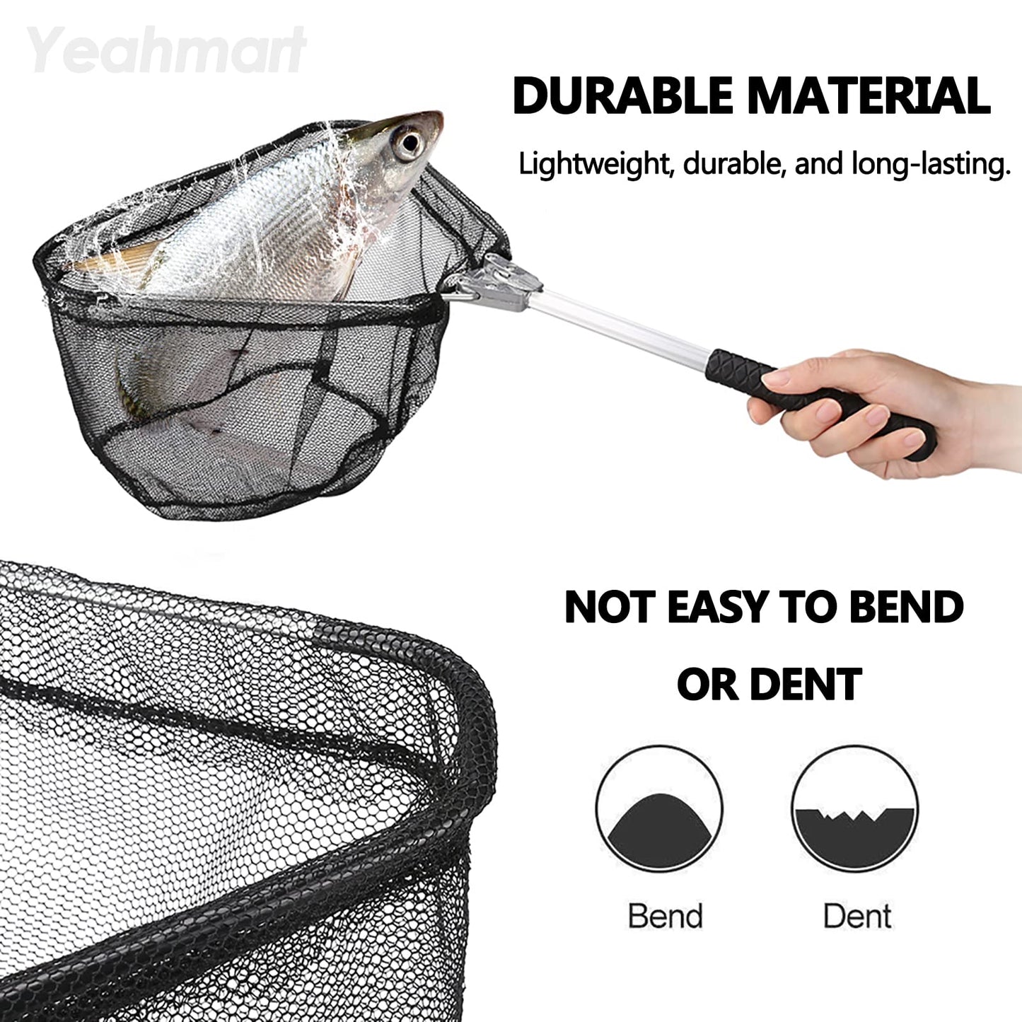 Yeahmart Fishing Net Minnow Nets with Aluminum Collapsible Telescopic Fishing Pole Handle and Nylon Mesh, Small Fishing Landing Net for Saltwater Freshwater, Kids, Men, Women, Extends to 21-75 inch