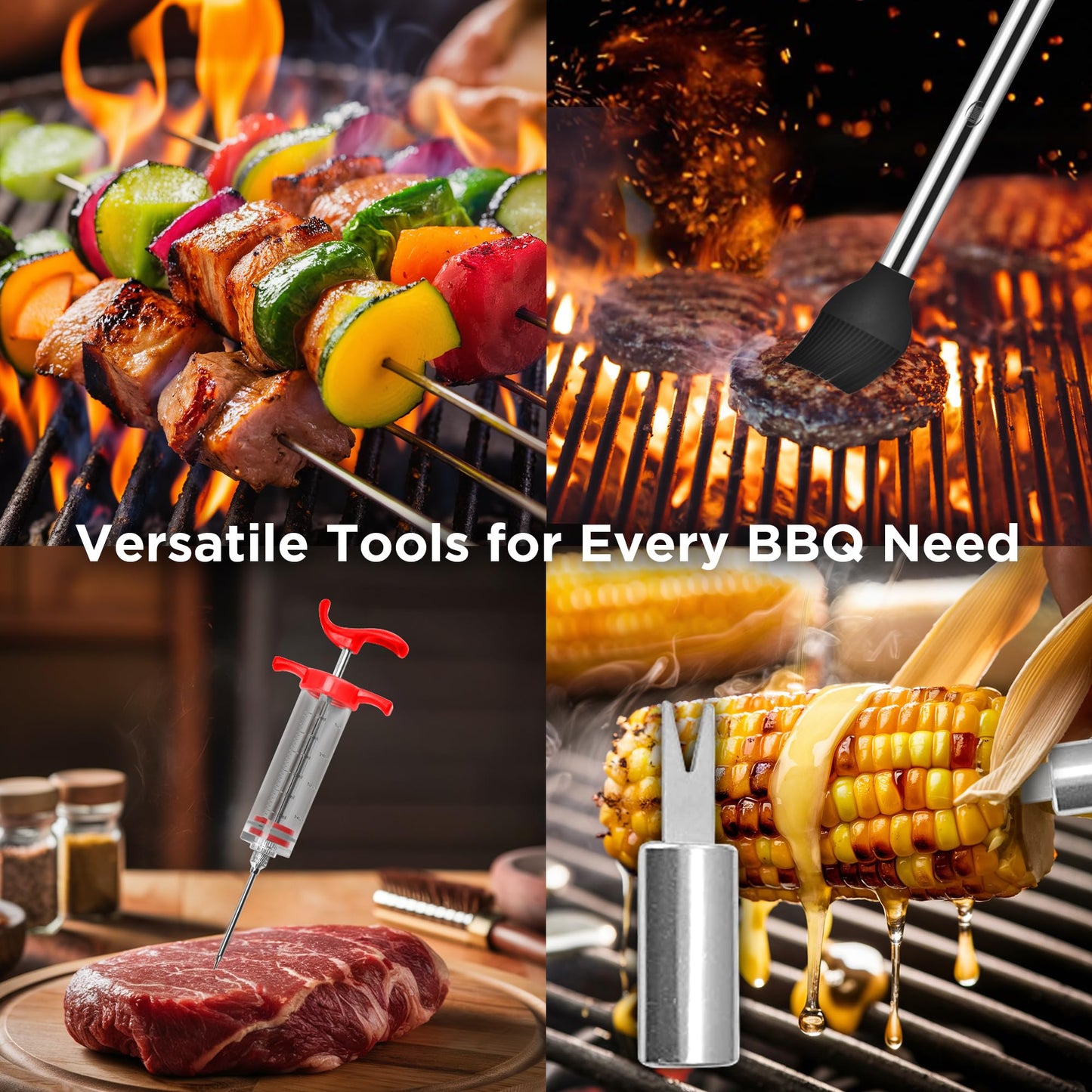 Kaluns Grilling Accessories, Dad Gifts for Fathers Day Grilling Gifts, Heavy Duty Stainless Steel BBQ Grill Tools Set for Outdoor Grill with Aluminum Case and Apron, Dad Birthday Gifts for Men Husband