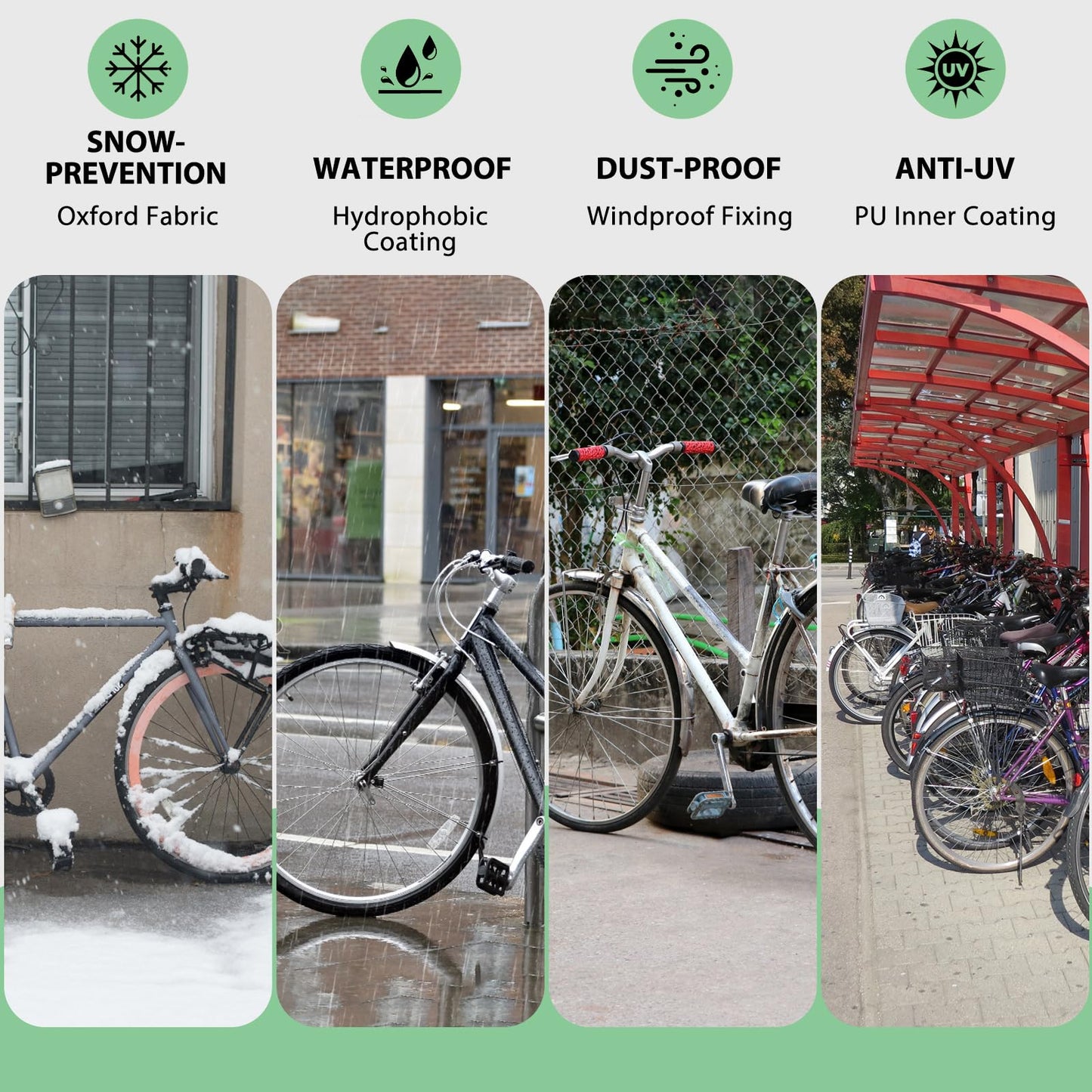 Bike Cover Waterproof Outdoor Storage for 1/2/3 Bikes, Bicycle Cover Rain Sun UV Dust Wind Proof with Storage Bag for Mountain Road Bike/Ebike (210D Black+Green, XL Size for 1 bike)