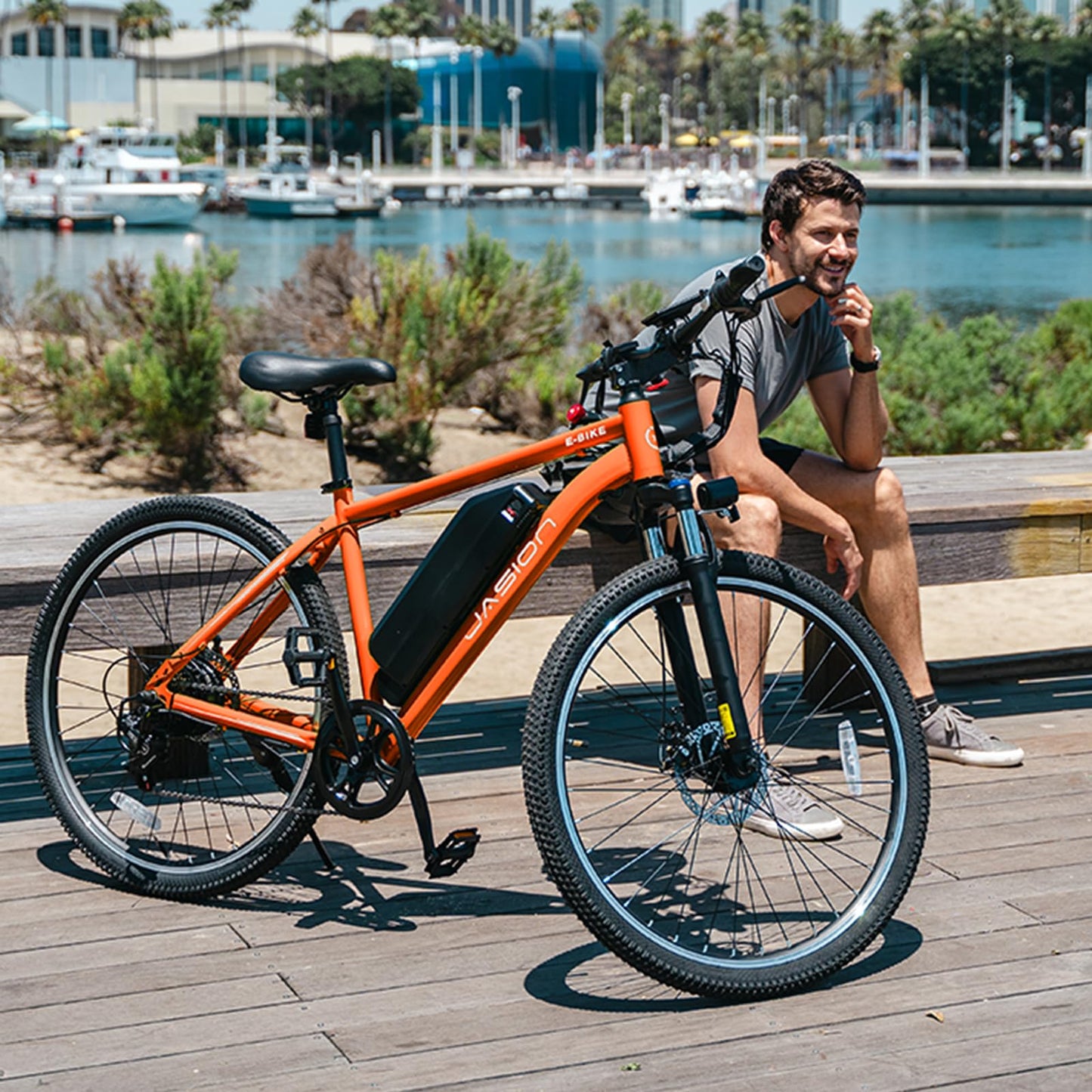 Jasion EB5 Electric Bike for Adults with Peak 500W Brushless Motor, 40Miles 20MPH Commuting Electric Mountain Bike with 360Wh Removable Battery, 7-Speed, 26" Tires and Front Fork Suspension