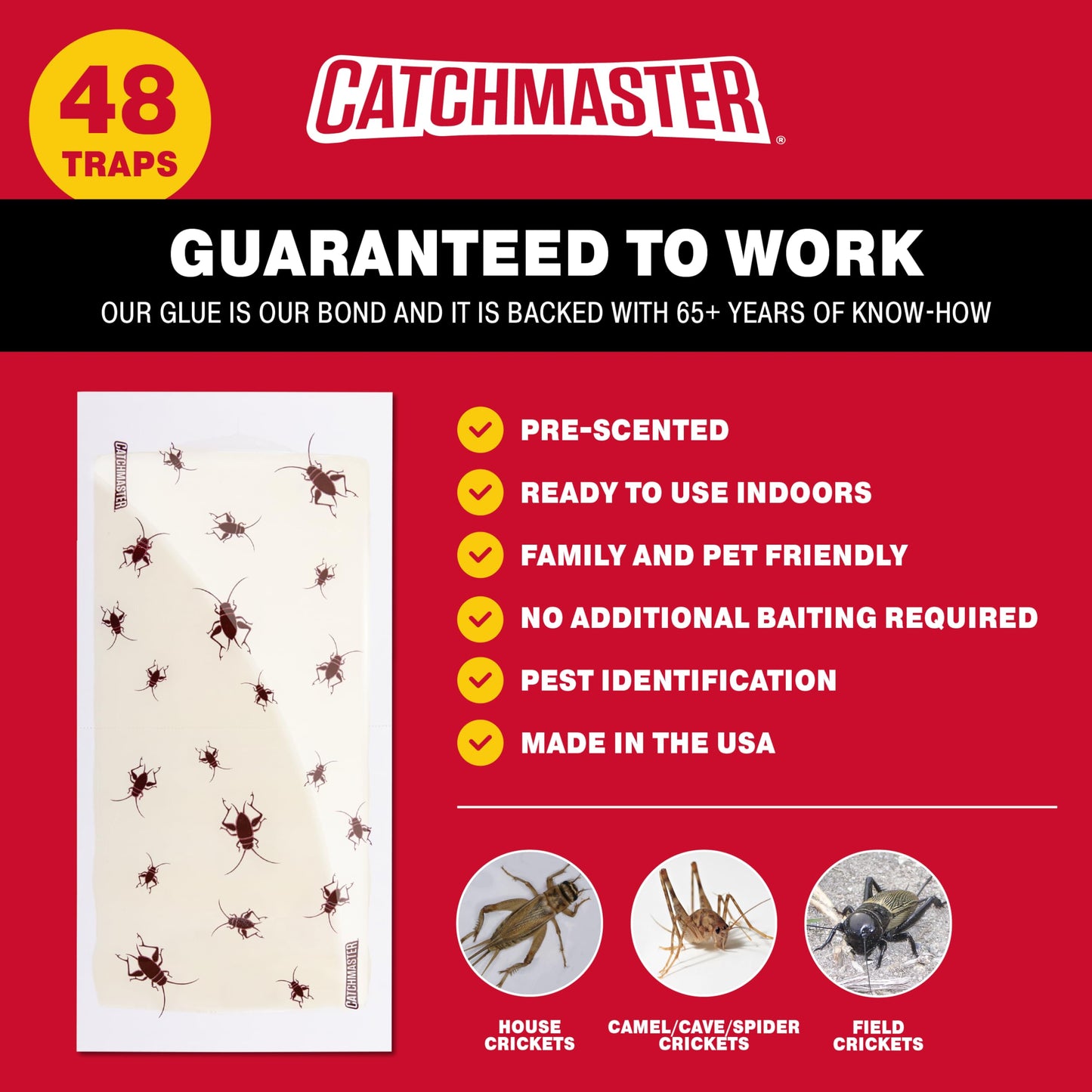 Catchmaster Cricket XL Giant Glue Boards 6-Pk, Adhesive Bug Catcher Cricket Traps Indoor, Sticky Trap for Inside Your Home, Bulk Insect Killer, Insect Traps for House & Garage, Pet Safe Pest Control
