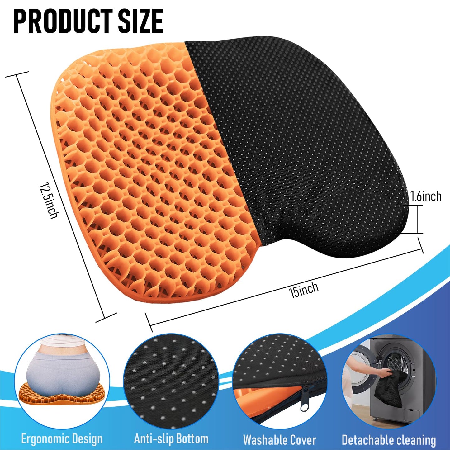 Kayak Seat Cushion, Thicken Anti Slip Waterproof Gel Kayak Seat, Portable Canoe Rowing Rubber Dinghy Pad for Stadium Sit in Kayak Inflatable Fishing Kayak Canoe Kayak Accessories
