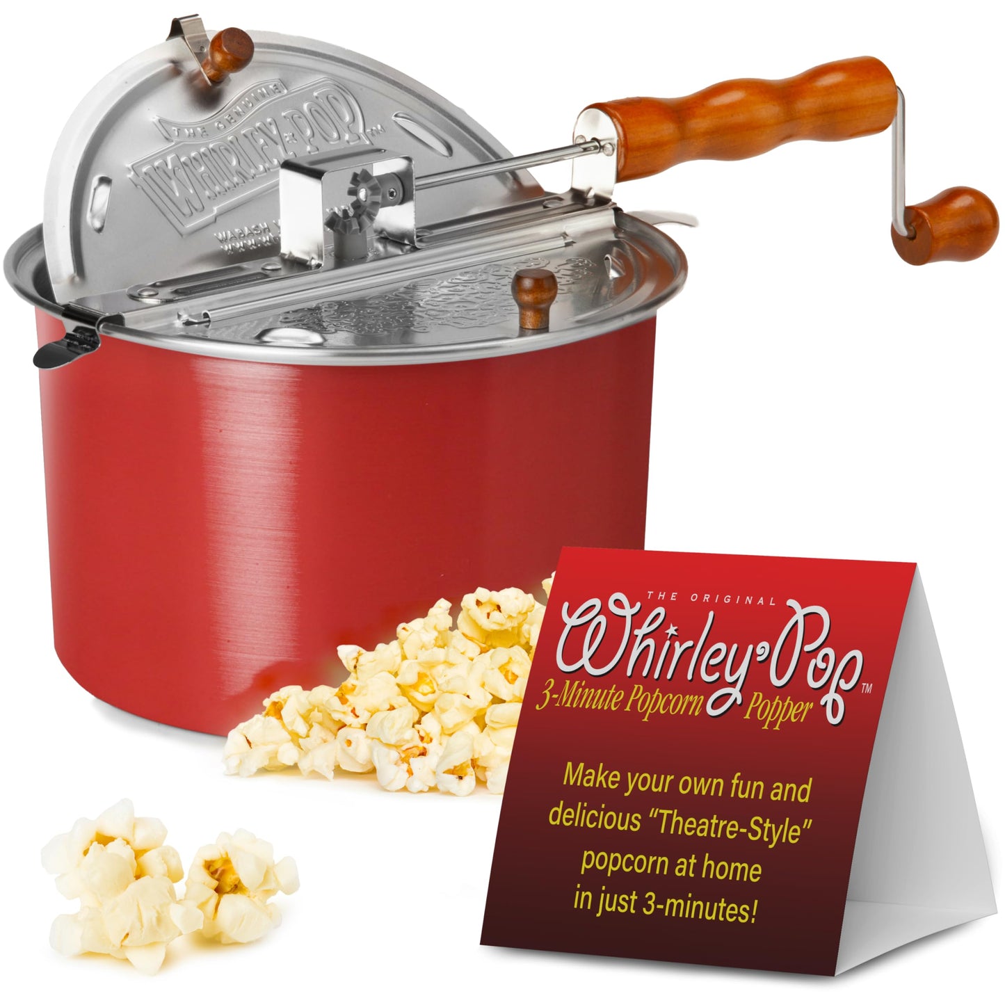 Original Whirley Pop Popcorn Maker - Wabash Valley Farms Gourmet Popcorn Popper, Aluminum Pot With Nylon Gears, 3-Minute Stove Top Popper, Home Movie Night (Silver)