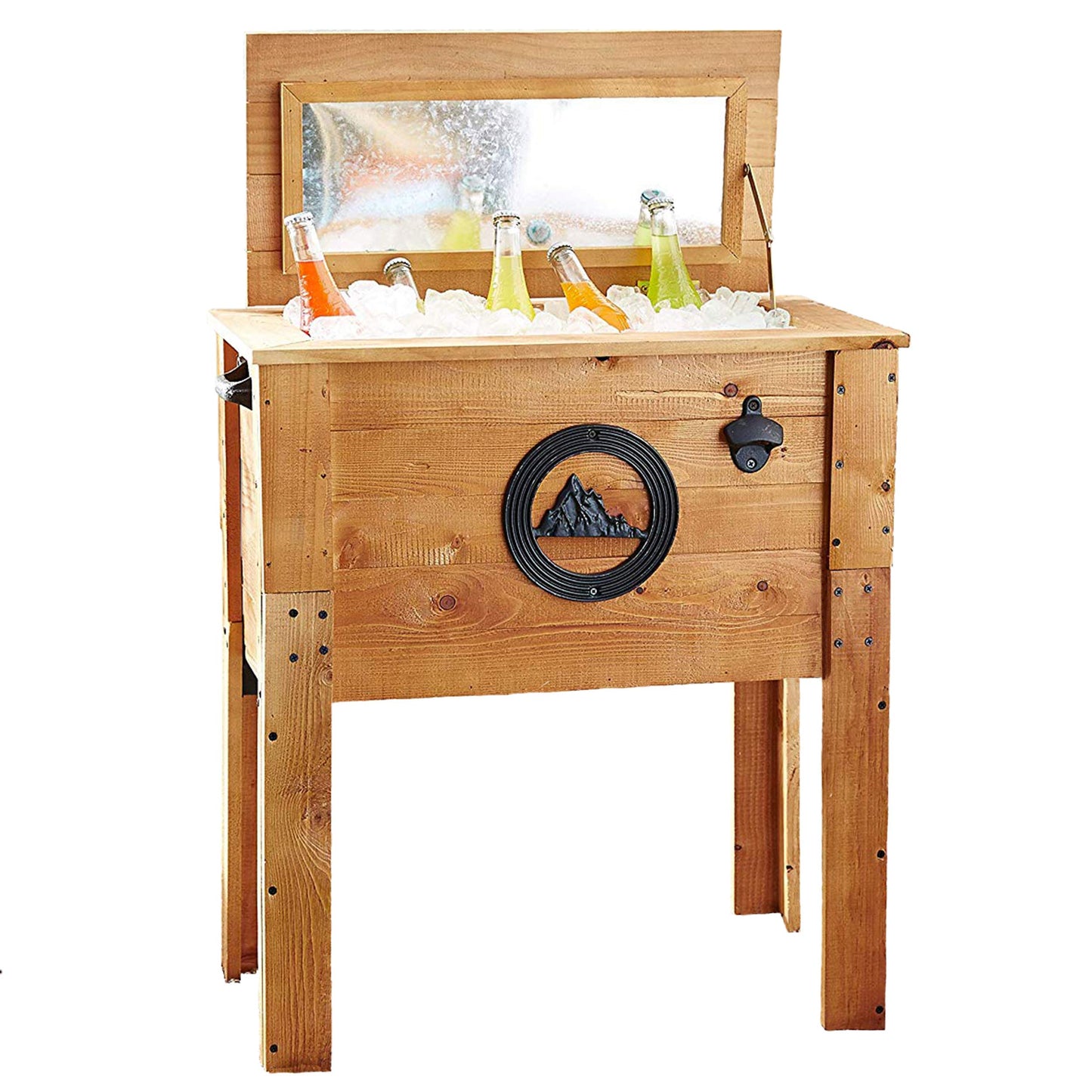 Wooden Patio Beverage Cooler for Porch, Deck or Patio - American Flag Design - 57 Qt - Backyard Expressions