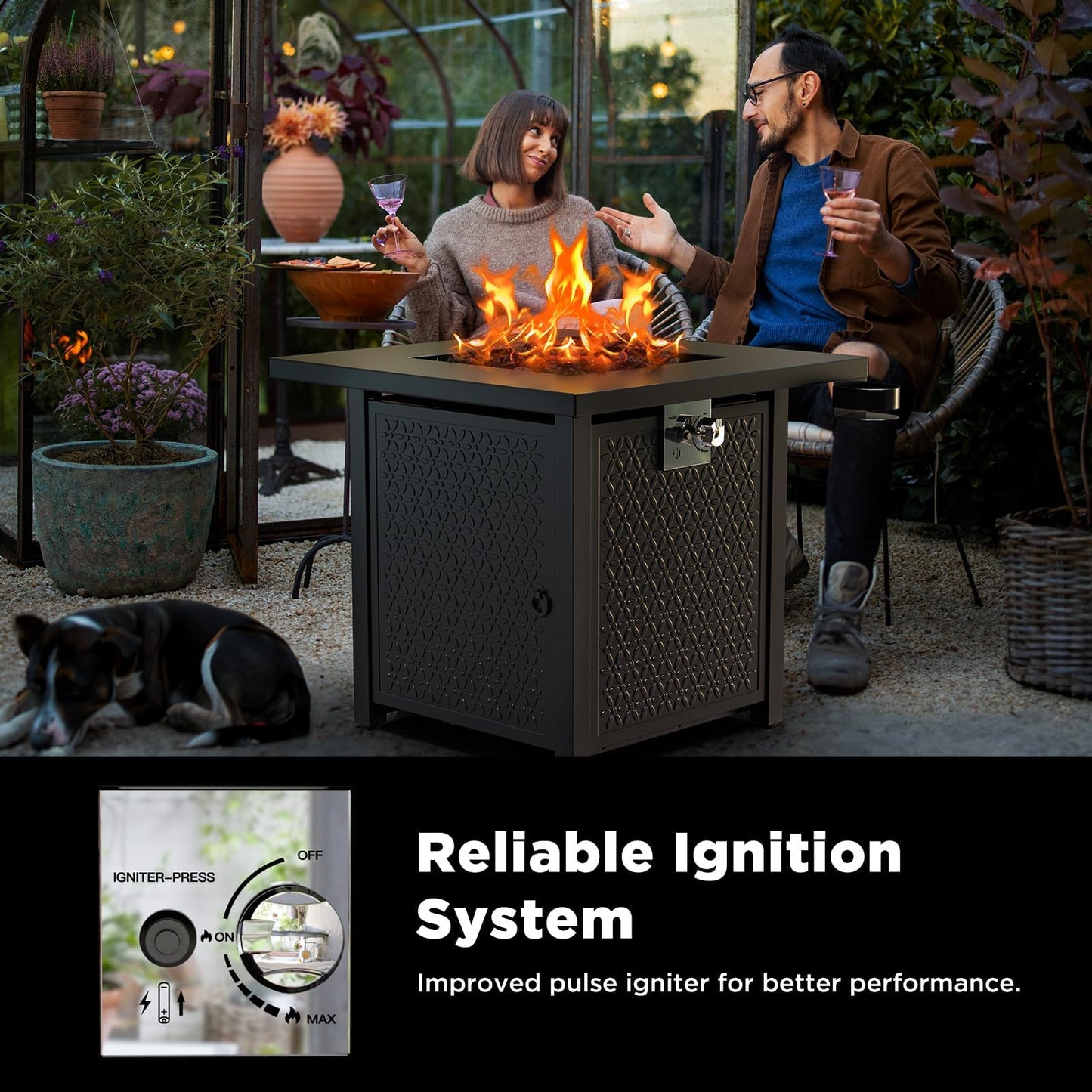 Ciays 28 Inch Propane Fire Pit CSA-Listed Outdoor Fire Pit Table, 50,000 BTU Steel Gas Fire Pits with Lid and Lava Rock, Add Warmth and Ambience to Parties On Patio Deck Garden,Black,CIFPT3-N1
