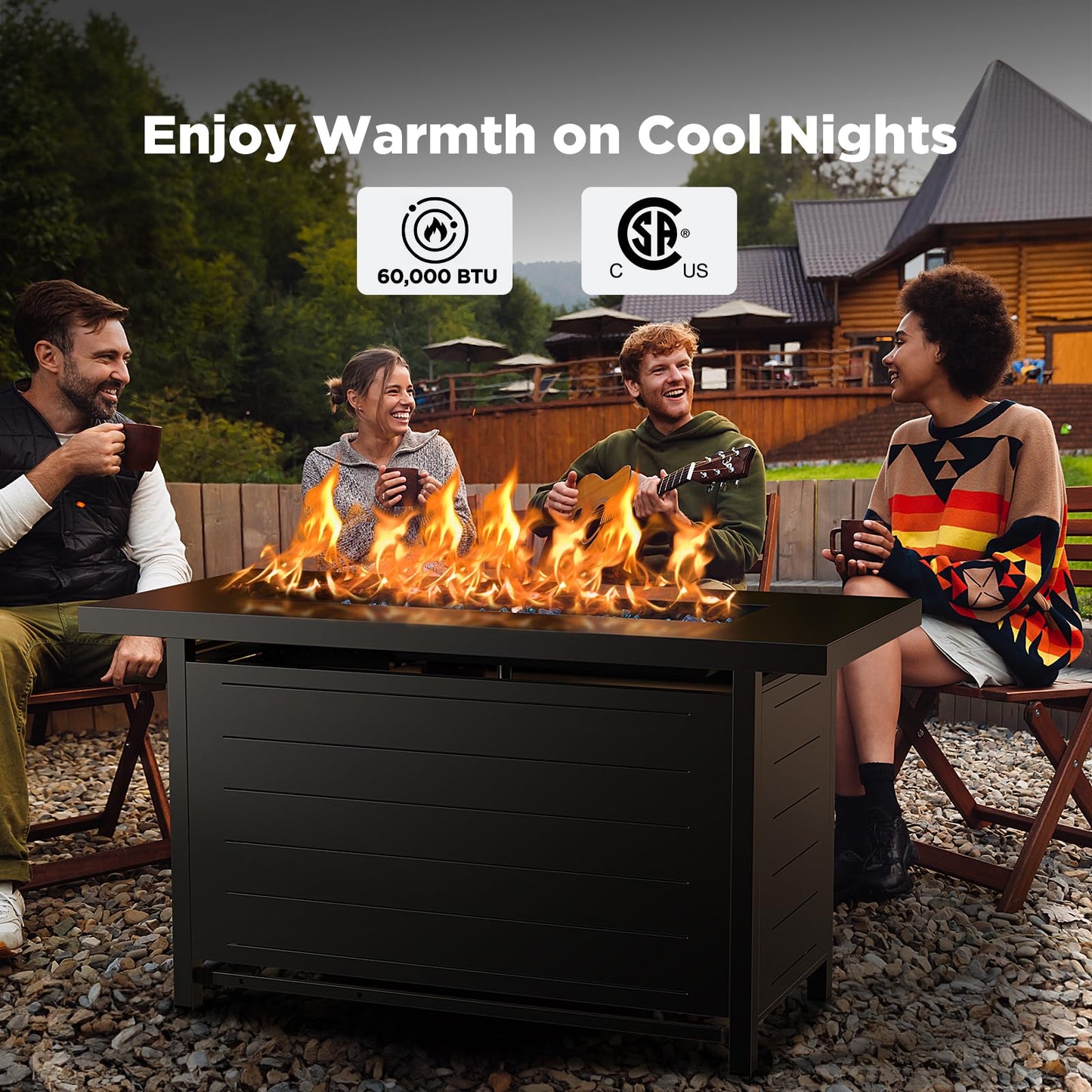 Ciays 28 Inch Propane Fire Pit CSA-Listed Outdoor Fire Pit Table, 50,000 BTU Steel Gas Fire Pits with Lid and Lava Rock, Add Warmth and Ambience to Parties On Patio Deck Garden,Black,CIFPT3-N1