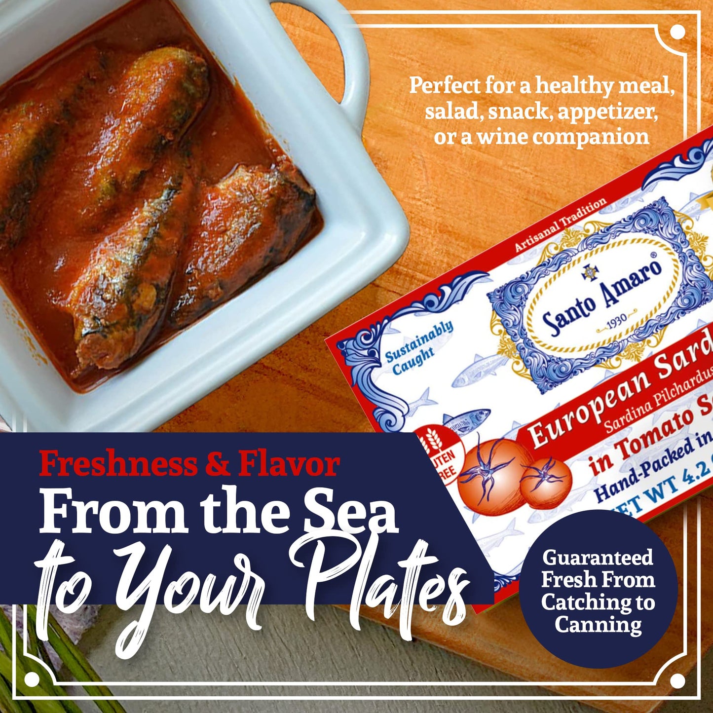 Santo Amaro - 6 Flavor Variety Pack Sampler European Wild Sardines - Virgin Olive Oil - Tomato Sauce from Puree - Virgin Olive Oil & Spicy Red Piri Piri Pepper - Spring Water - Virgin Olive Oil & Lisbon Lemon - Tomato Puree with Spicy Red Piri Piri Pepper