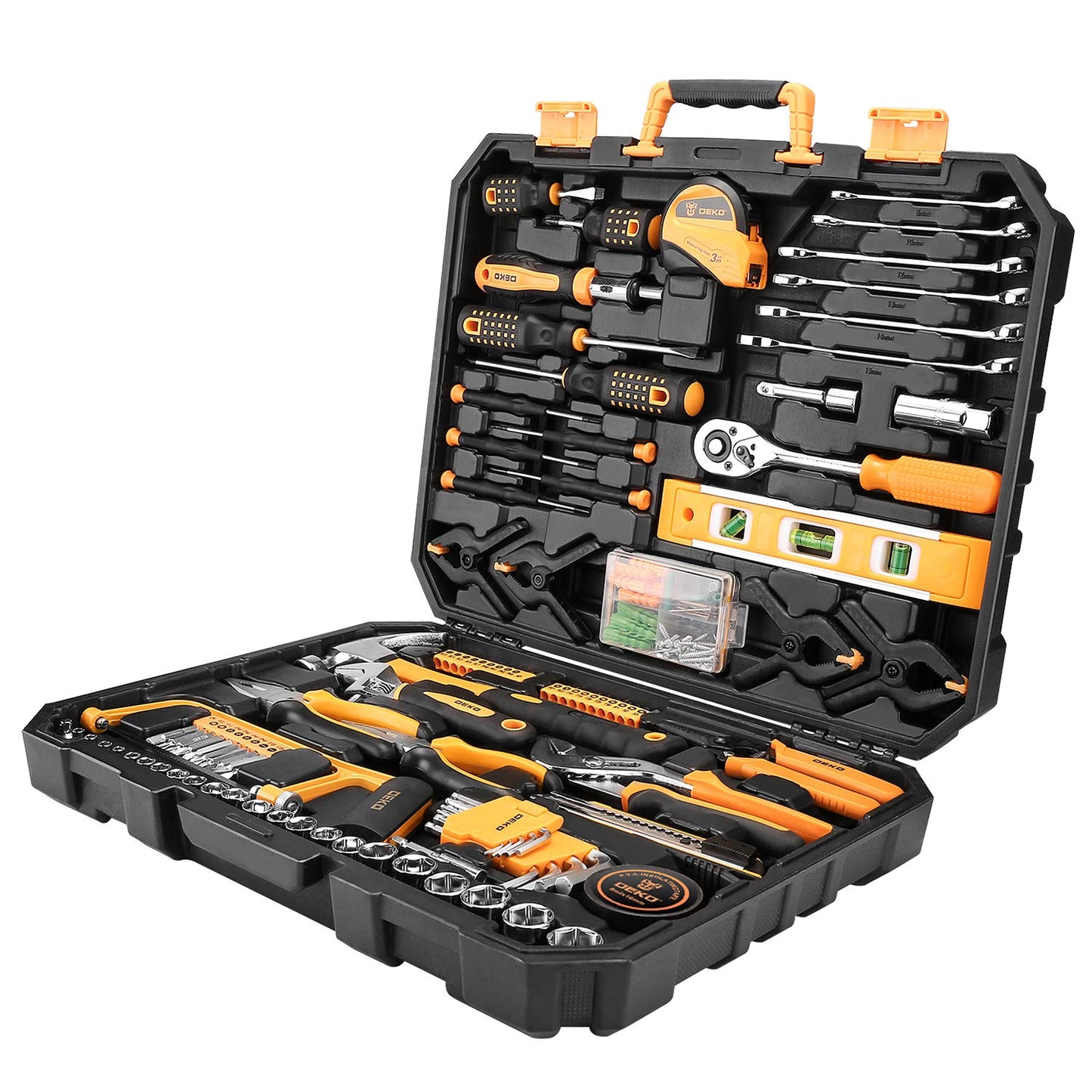 DEKOPRO 228 Piece Socket Wrench Auto Repair Tool Combination Package Mixed Tool Set Hand Tool Kit with Plastic Toolbox Storage Case