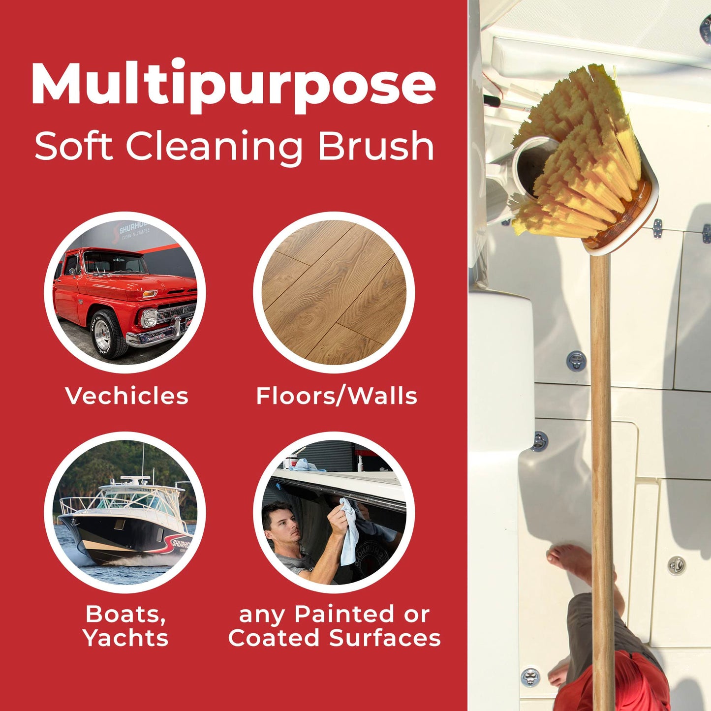 Shurhold 1960 Marine Mate 6 Inch Soft Bristle Brush with 48 Inch Handle