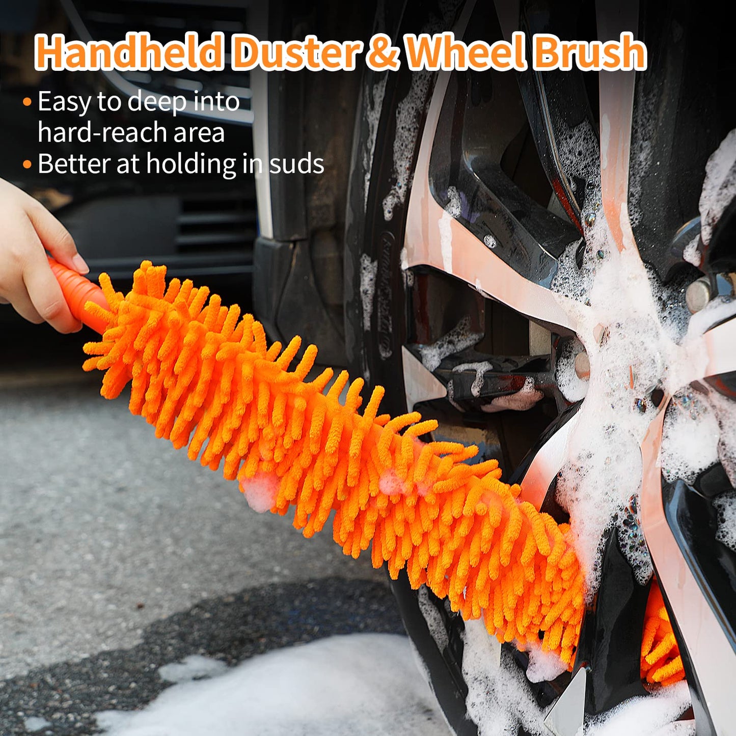62'' Car Wash Brush with Long Handle Chenille Microfiber Car Wash Mop Mitt Car Cleaning Kit Windshield Window Squeegee Car Duster Microfiber Towels Wheel Tire Brush for Cars RV Truck Boat
